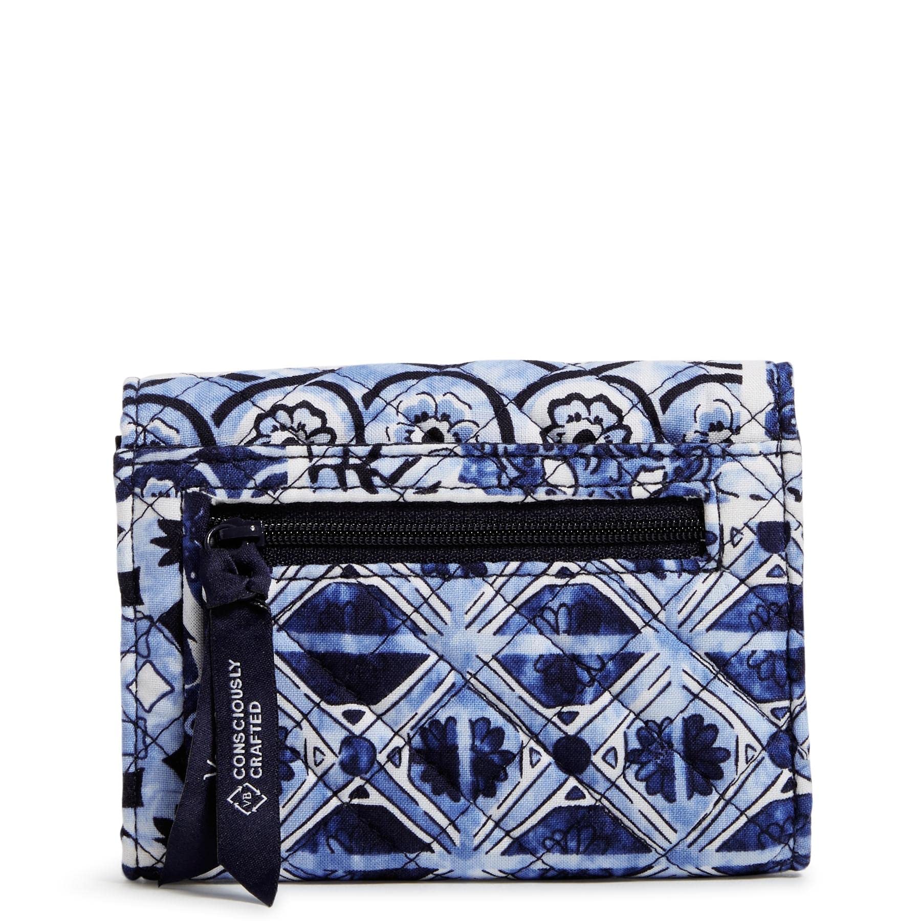 Vera Bradley RFID Blocking Cotton Riley Compact Wallet for Women - Stylish Small Wallet for Credit Cards, Cash & ID - Perfect for Travel, Shopping & Everyday Use