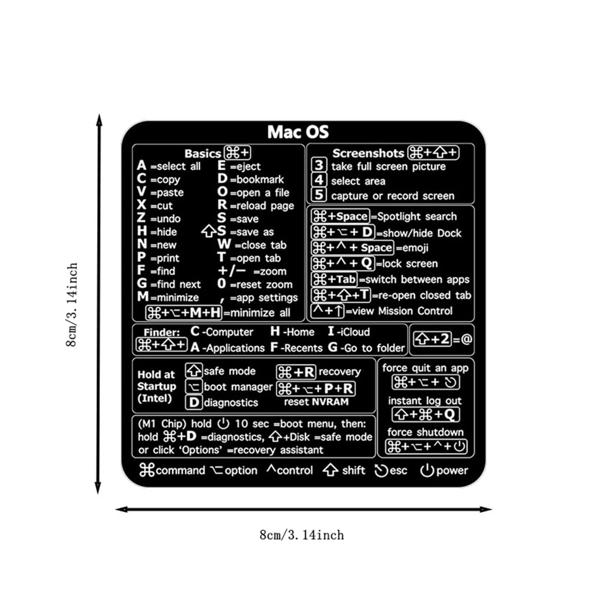 Mac OS Keyboard Shortcut Stickers - No-Residue Laminated Vinyl for 13-16in MacBook Air/Pro (Black) | Improve Productivity for Coding, Design & Office Work