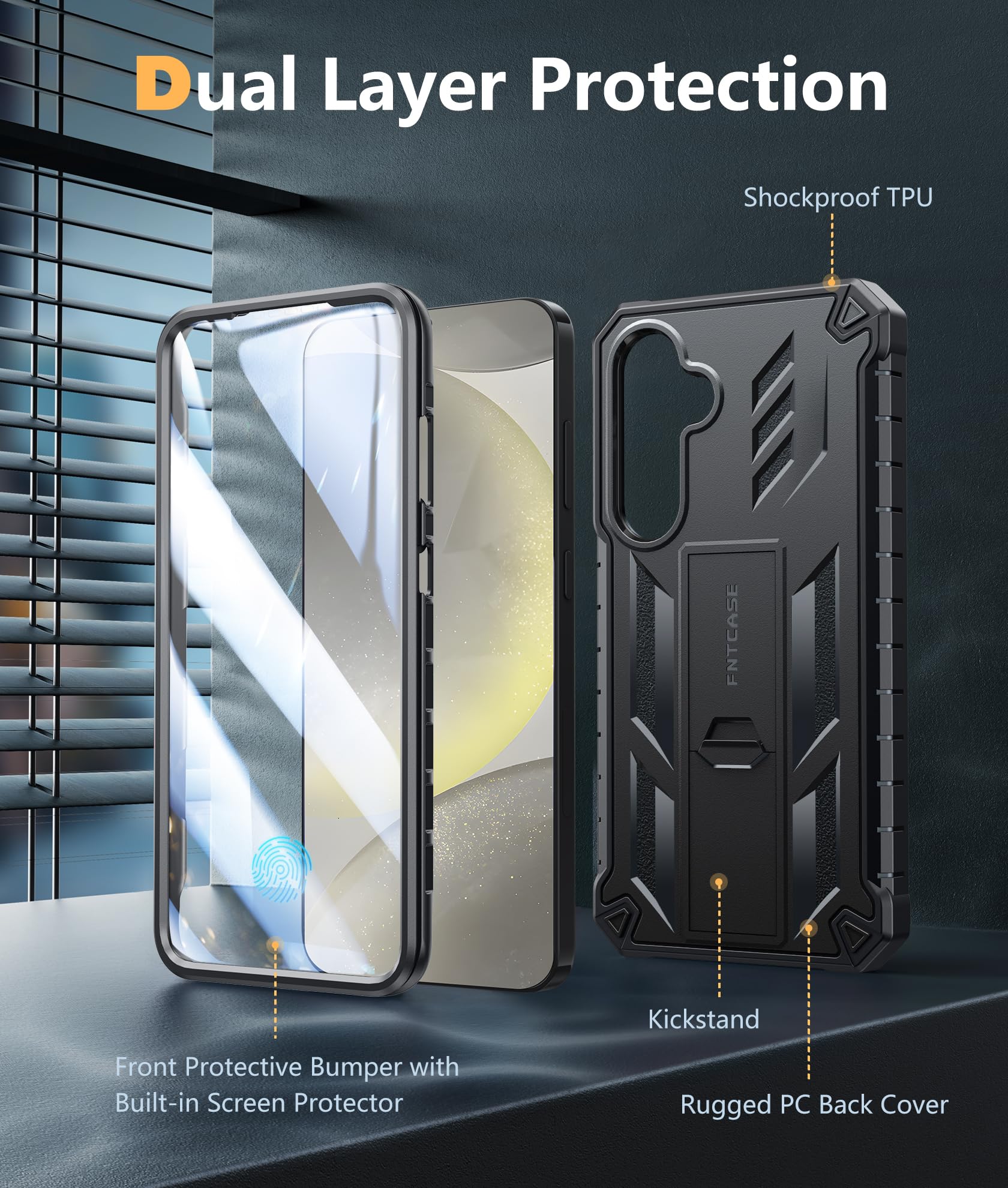 Military Grade Shockproof Phone Case for Samsung Galaxy S24 Plus 5G - Rugged Protective Cover with Built-in Screen Protector & Kickstand | Perfect for Outdoor Adventures, Work & Daily Use (Black)