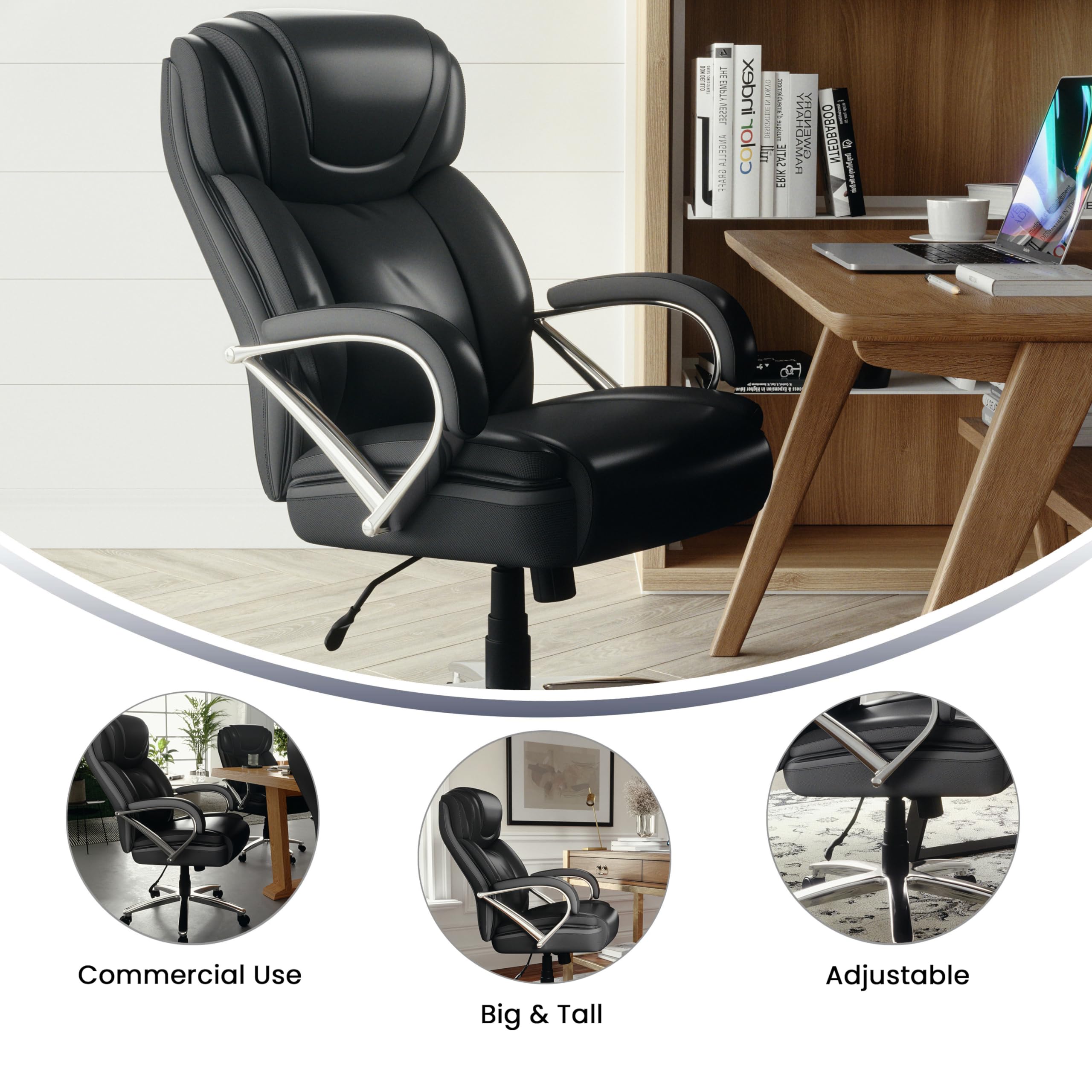 500 lb. Capacity Big & Tall Black LeatherSoft Ergonomic Office Chair with Extra Wide Seat - Perfect for Heavy Duty Home & Office Workspaces