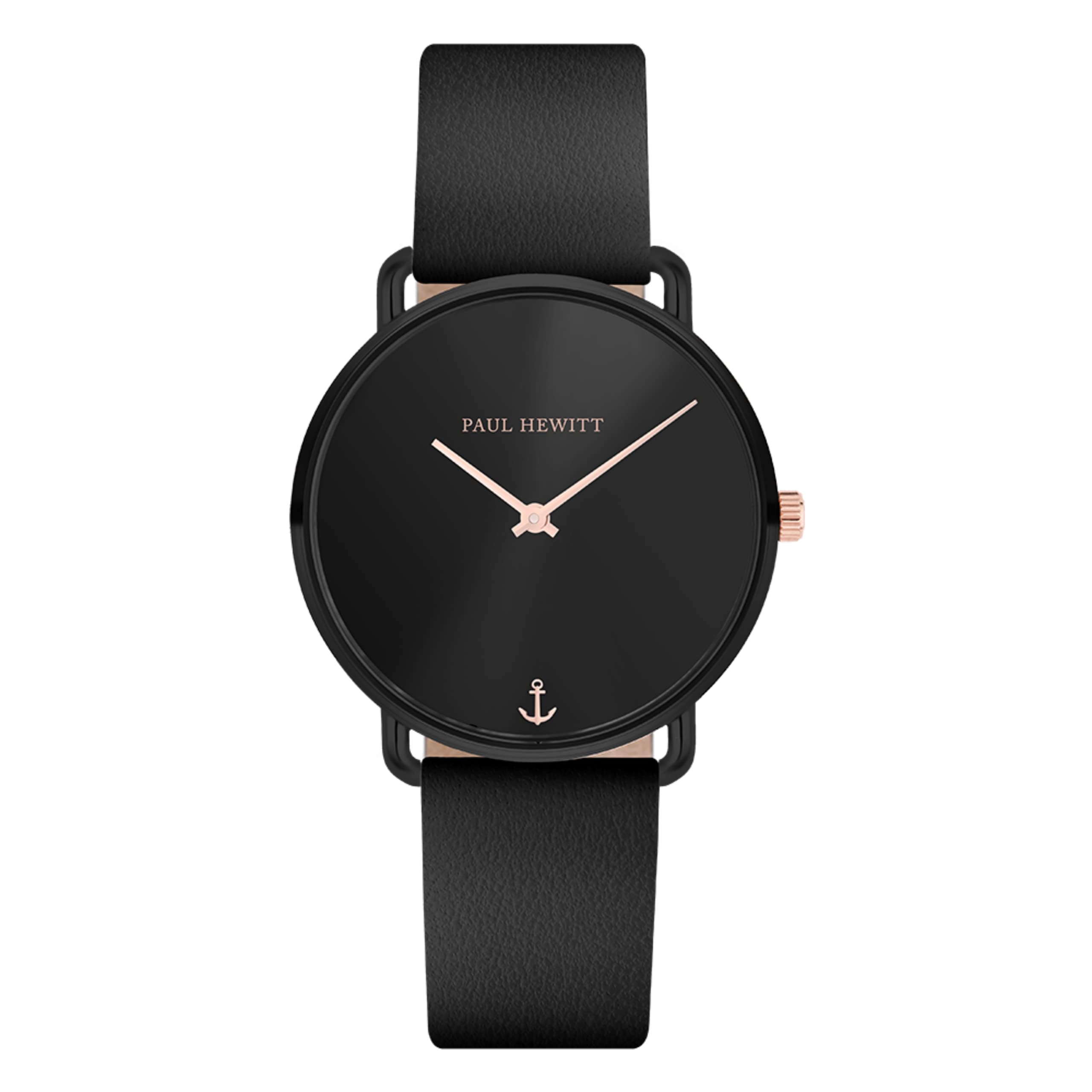 PAUL HEWITT Miss Ocean Line Black Sunray Women's Watch - Stainless Steel Case with Black Leather Strap & Black Dial | Elegant Dress Watch for Business, Party & Everyday Wear