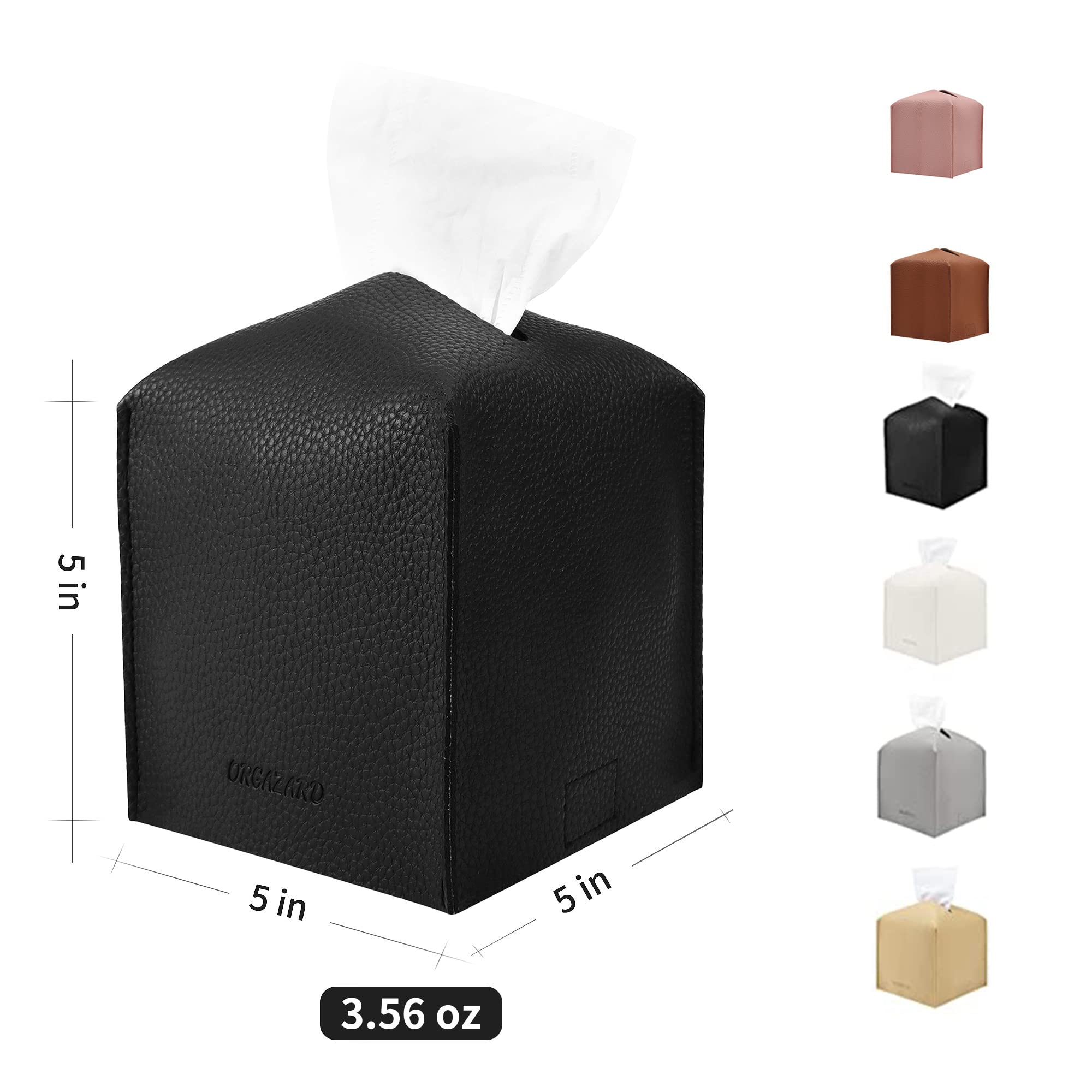 Modern Cube Tissue Box Cover - 2 Layer PU Leather, Upgraded Thickened Design - Decorative Square Tissue Holder for Bathroom, Vanity, Nightstand & Desk - 5