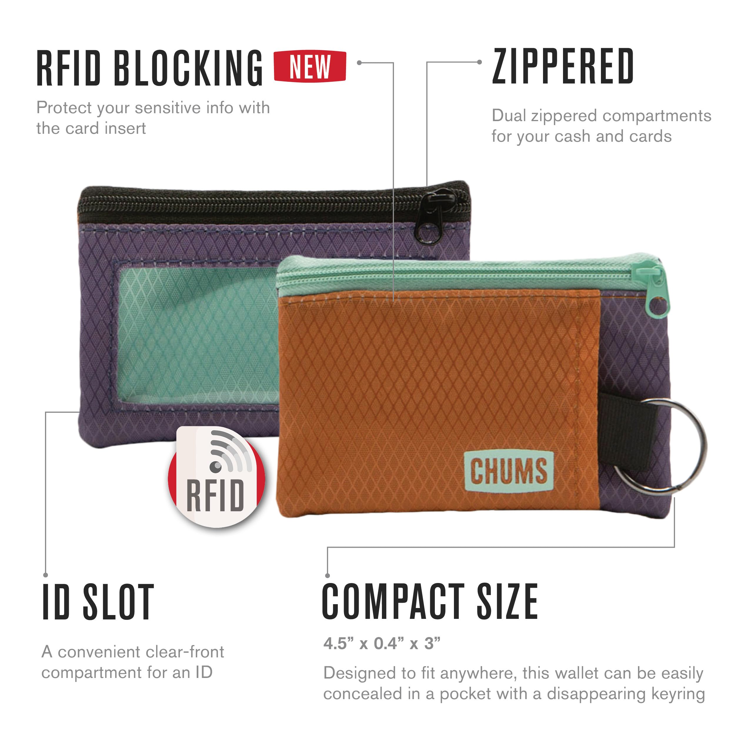 Chums Surfshorts Wallet - Lightweight Slim RFID Blocking Wallet with Clear ID Window & Key Ring - Water Resistant Zippered Travel Wallet for Men - Perfect for Surfing, Beach Trips & Outdoor Adventures
