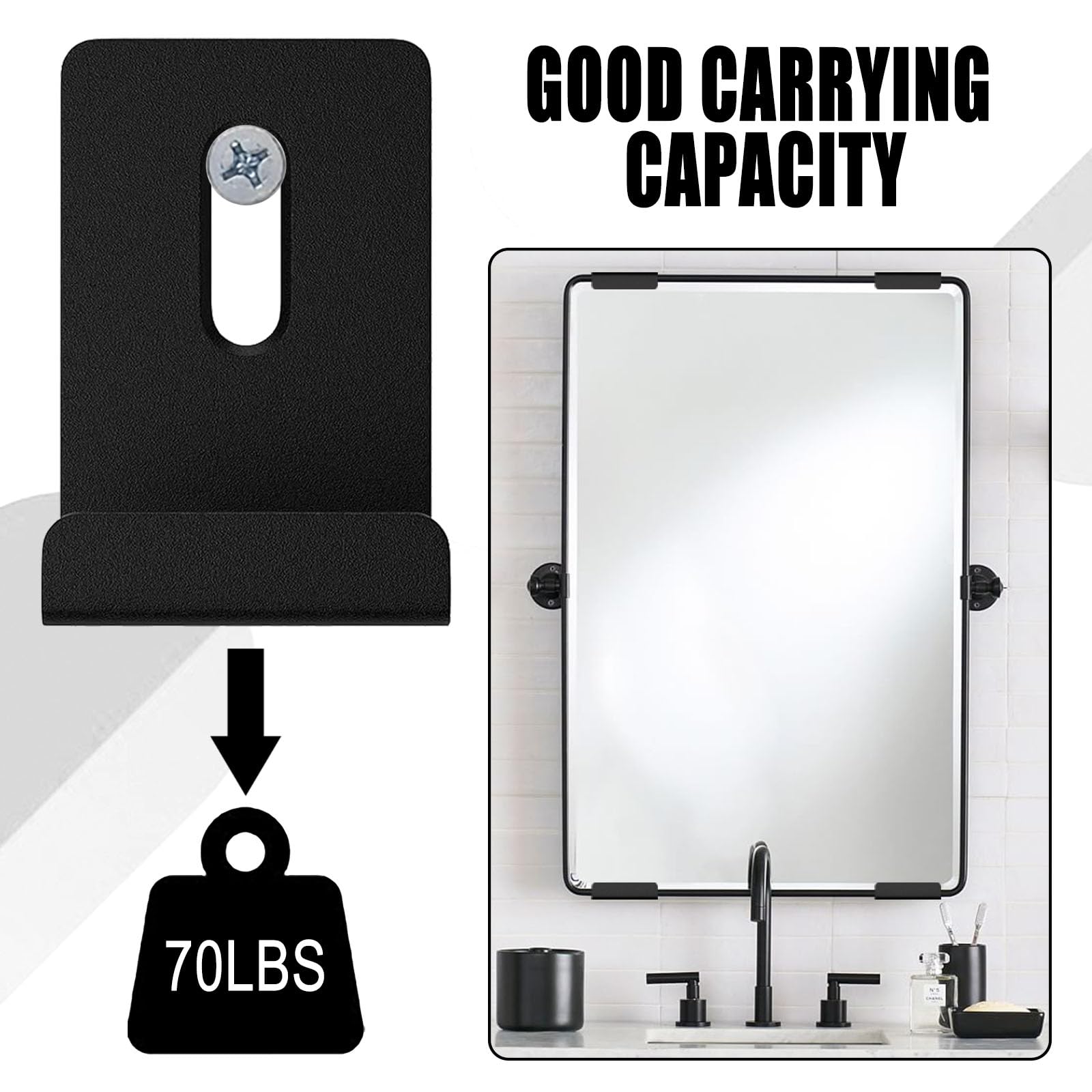8 Pack Black Mirror Clips for Wall Mounting - Heavy Duty Frameless Mirror Hangers with Screws - Secure Holder for Bathroom Mirrors, Billboard Displays & Tile Wall Art - Perfect for Home, Office & Retail Spaces