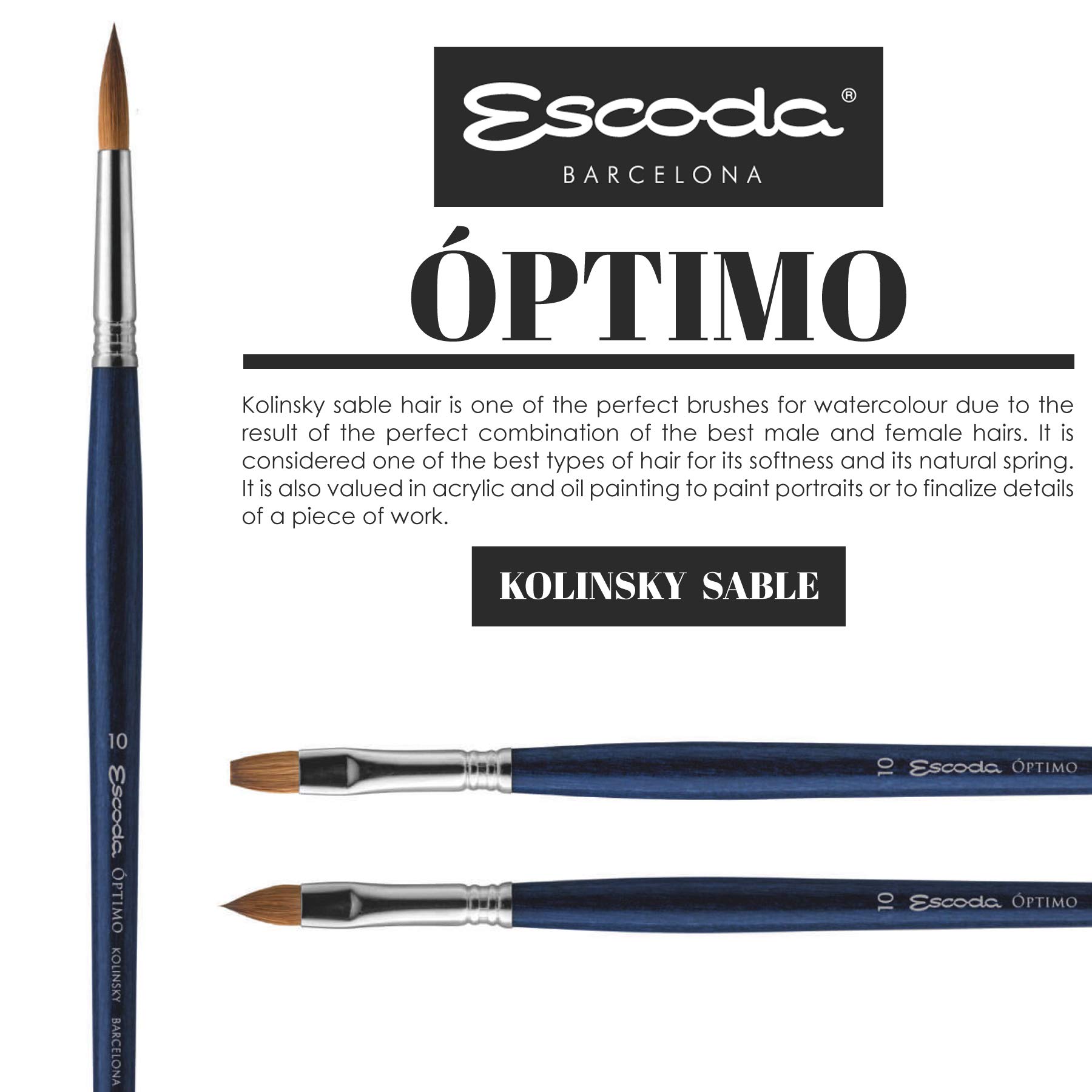 Speedball Art Products Escoda Optimo Series Size 8 Pure Kolinsky Artist Brush - Long Handle Round Paint Brush for Oil & Acrylic - Perfect for Fine Art, Canvas Painting & Professional Artists