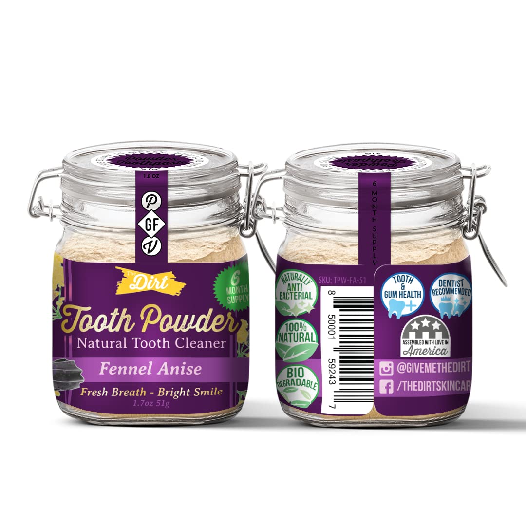 Natural Fluoride-Free Teeth Whitening Powder with Hydroxyapatite | Remineralizing Tooth Powder | Vegan, Gluten-Free & Organic | Fennel Anise Flavor (51g, 6 Month Supply) | Perfect for Sensitive Teeth & Eco-Friendly Oral Care