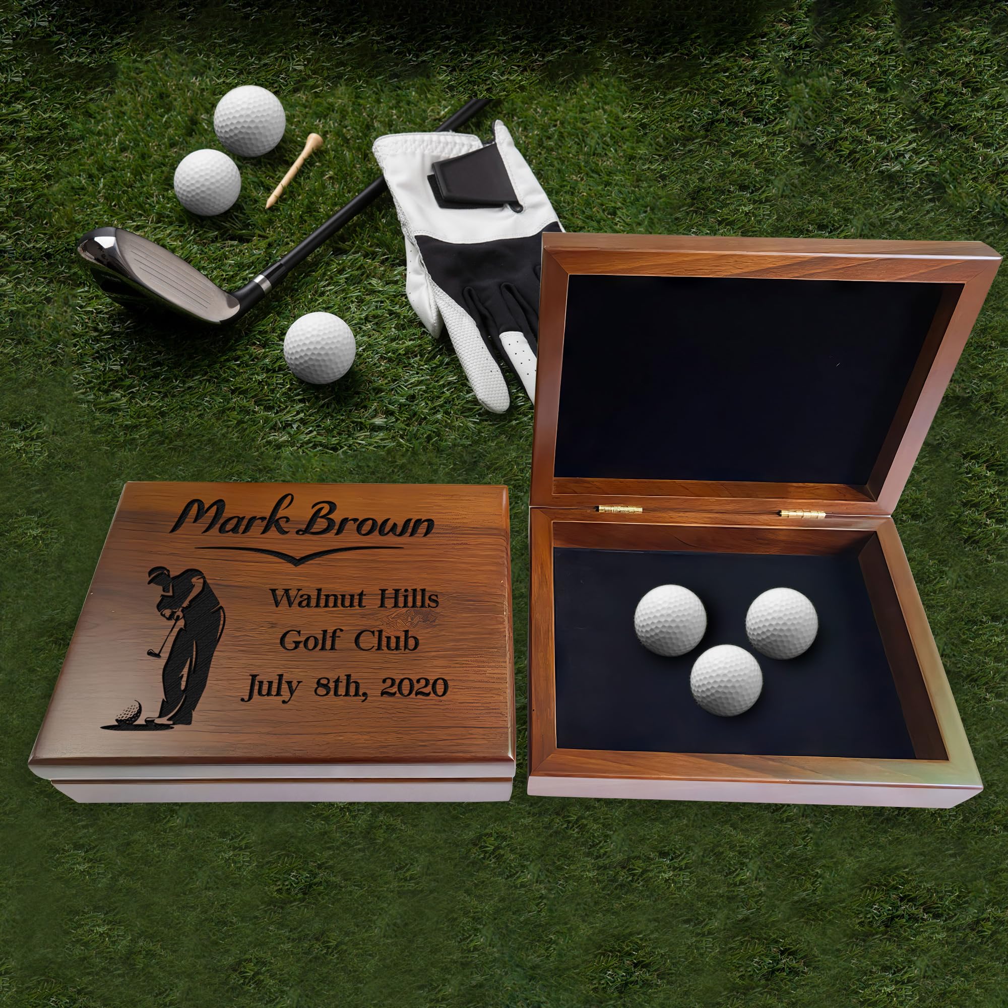Personalized Golf Keepsake Storage Box - Custom Engraved Golf Ball Display Case - Unique Golf Gift for Men, Dad, Husband & Boyfriend - Perfect Birthday, Retirement & Memory Present for Golf Lovers - Ideal for Home, Office or Clubhouse Display