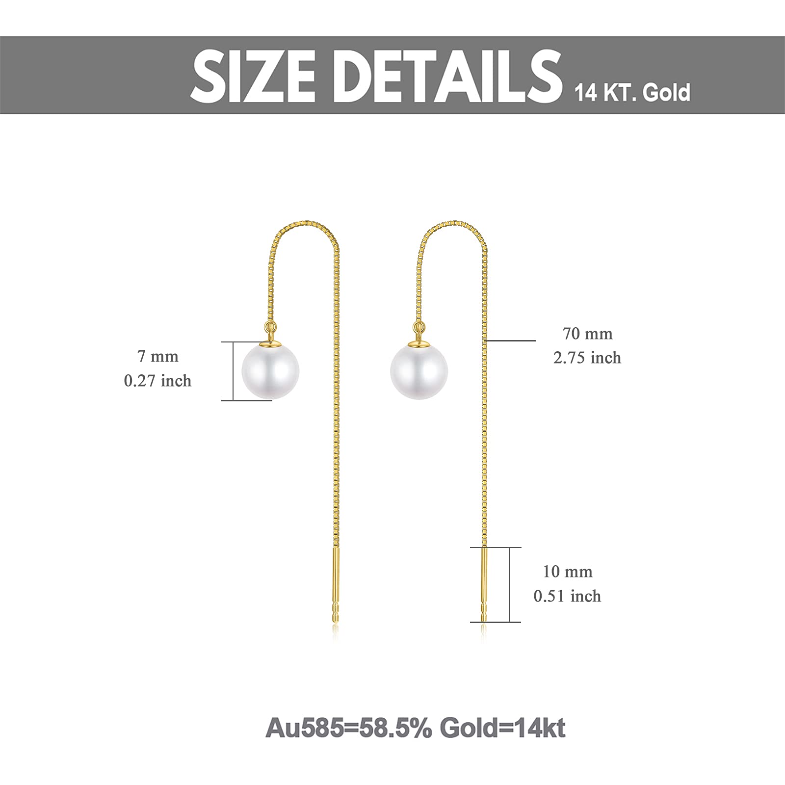 14Kt Solid Gold Pearl Dangle Earrings for Women - Elegant Freshwater Cultured Pearl Threader Drop Earrings with Durable Gold Box Chain | Perfect Gift for Her, Birthday, Anniversary & Special Occasions