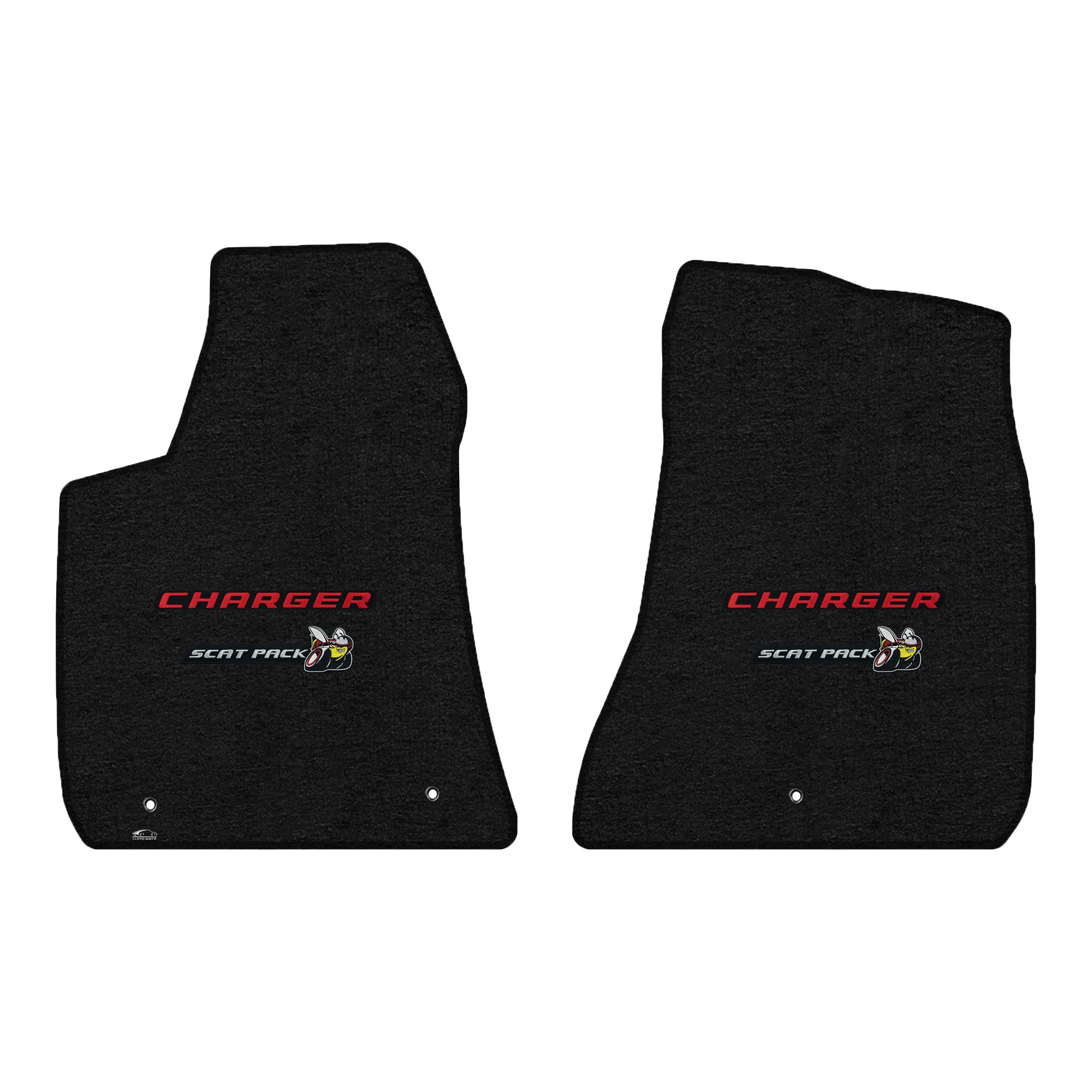 Premium Custom-Fit Carpeted Floor Mats for Dodge Charger RWD 2015-2023 - Red Charger on Black with Scat Pack Logo (Charcoal, 2-Piece Front Set) | Luxury Car Accessories for Enhanced Interior Protection & Style