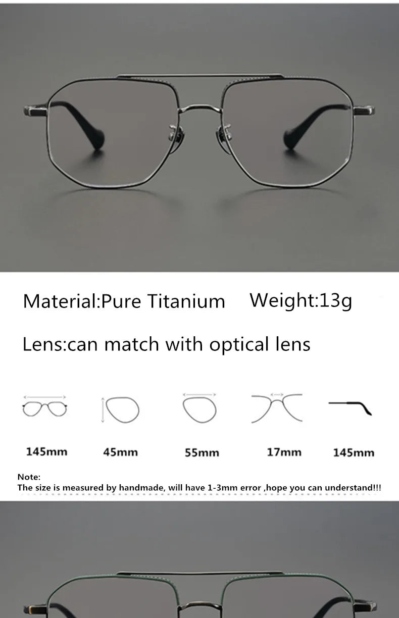 Aimee Unisex Full Rim Square Double Bridge Titanium Acetate Eyeglasses Frame 1350 - Lightweight Durable Glasses for Work, Reading & Fashion