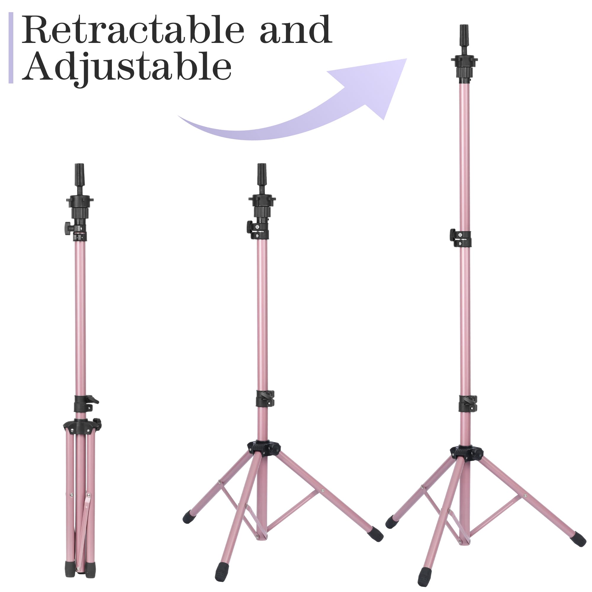 Adjustable Wig Stand Tripod - Mannequin Stand for Cosmetology & Hairdressing Training - Pink (Mannequin Head Not Included) - Perfect for Salon Styling, Wig Making & Beauty School Practice