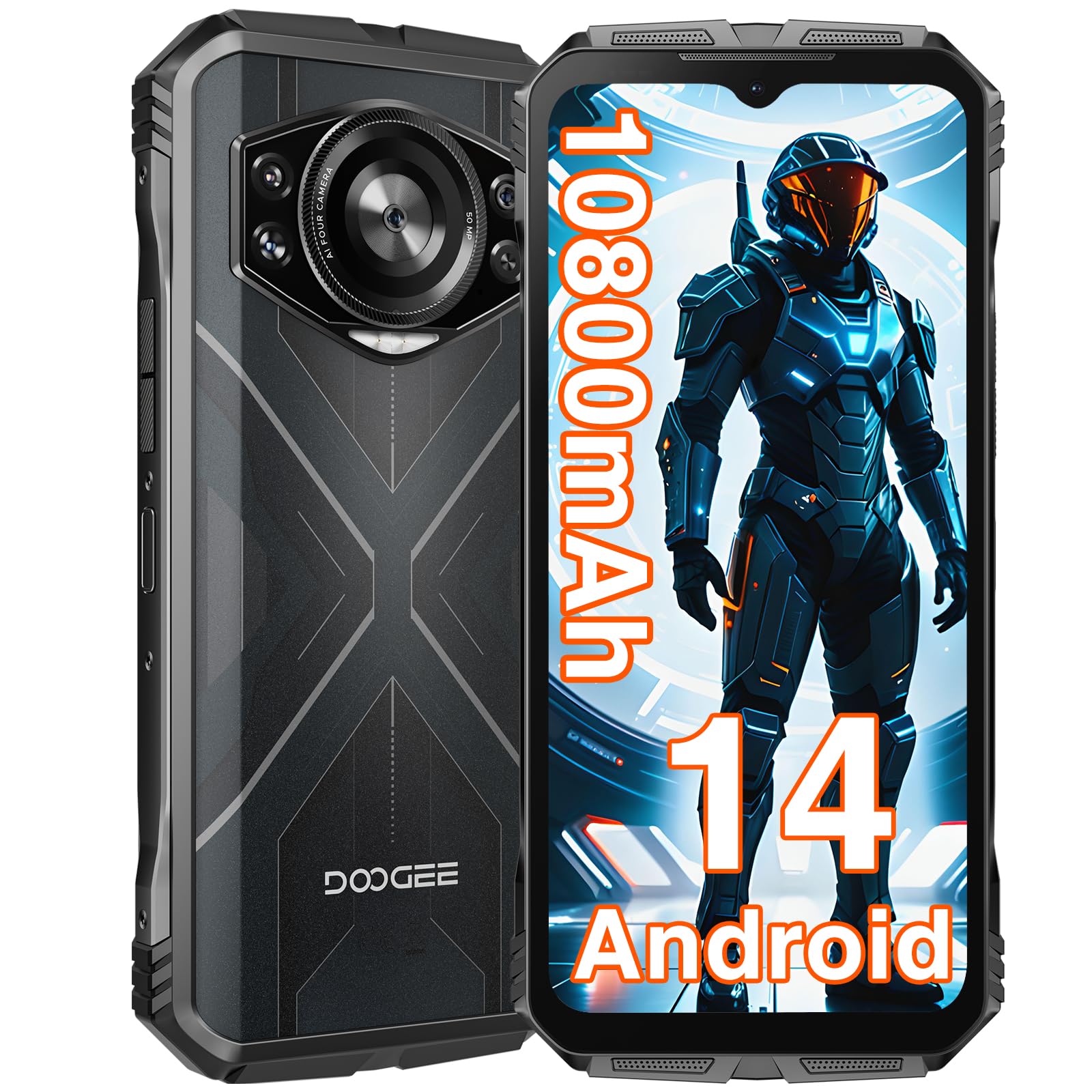 DOOGEE S Cyber Rugged Smartphone - Android 14, 10800mAh Battery, 50MP AI Camera, 20GB RAM + 256GB ROM, 6.58