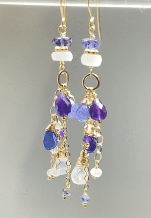 Blue Violet Gemstone Dangle Earrings - Amethyst, Tanzanite, Kyanite & Moonstone Jewelry for Women | Elegant Handmade Statement Earrings for Parties, Weddings & Special Occasions