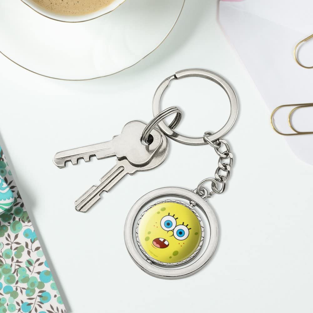 SpongeBob SquarePants Surprise Face Spinning Keychain - Chrome Plated Metal Carabiner Keyring for Backpacks, Gifts & Collectibles