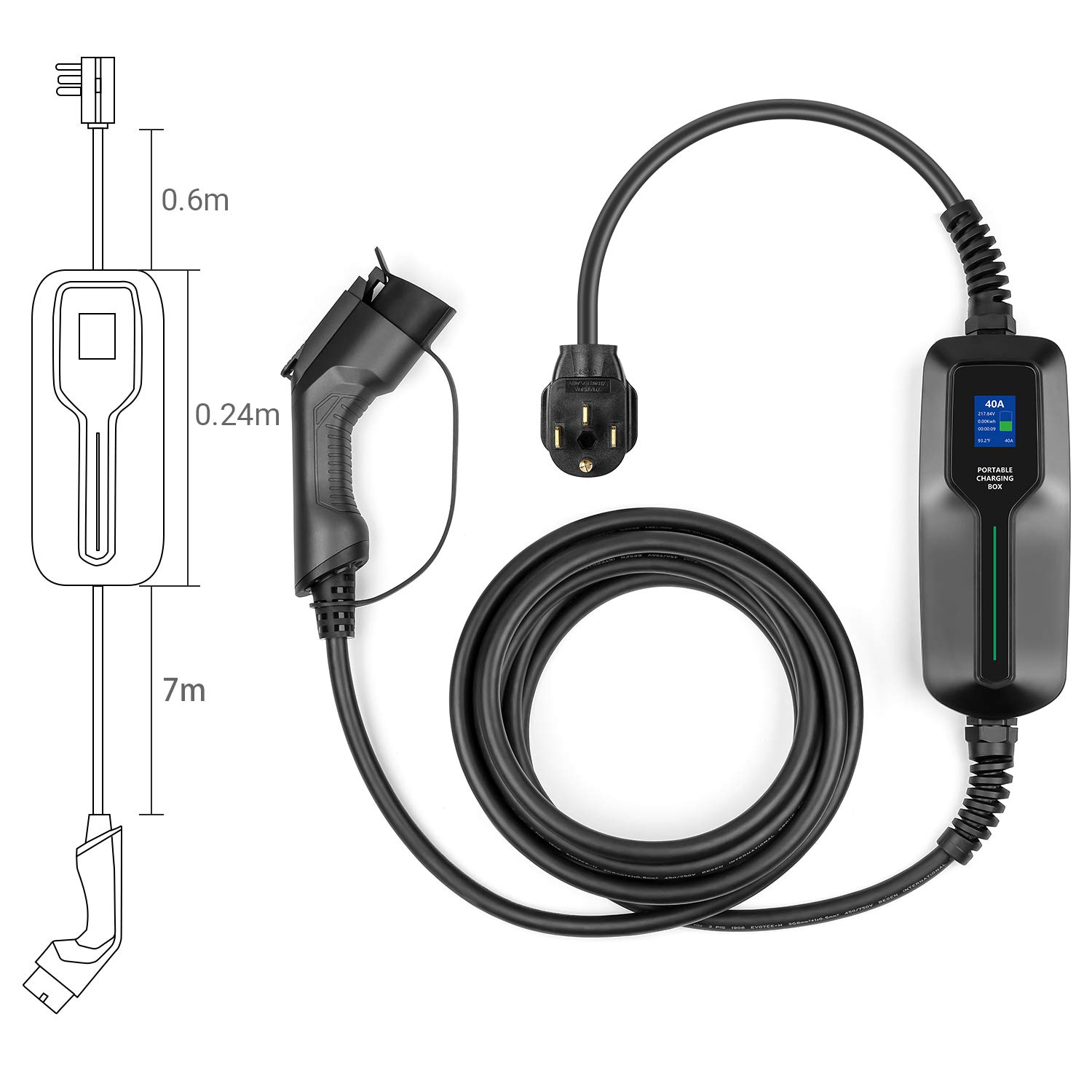 40Amp Level 2 EV Charger with 25ft NEMA 14-50 Plug | 9.6KW Portable Electric Vehicle Charging Station for Tesla, Chevy, Nissan & Hybrid Cars | Home & Road Trip Charging Solution