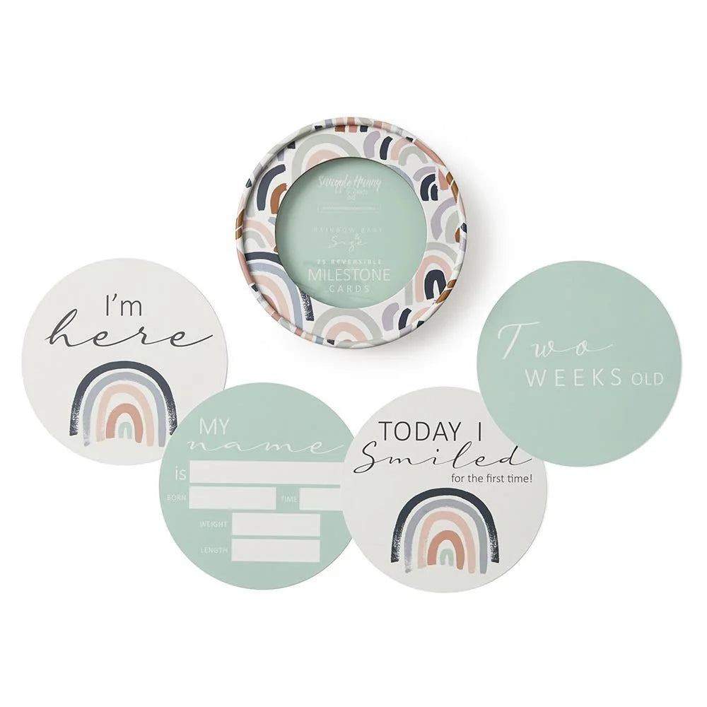 Snuggle Hunny Reversible Milestone Baby Photo Cards - Rainbow & Sage Color for Newborn Photography and Memory Keepsakes