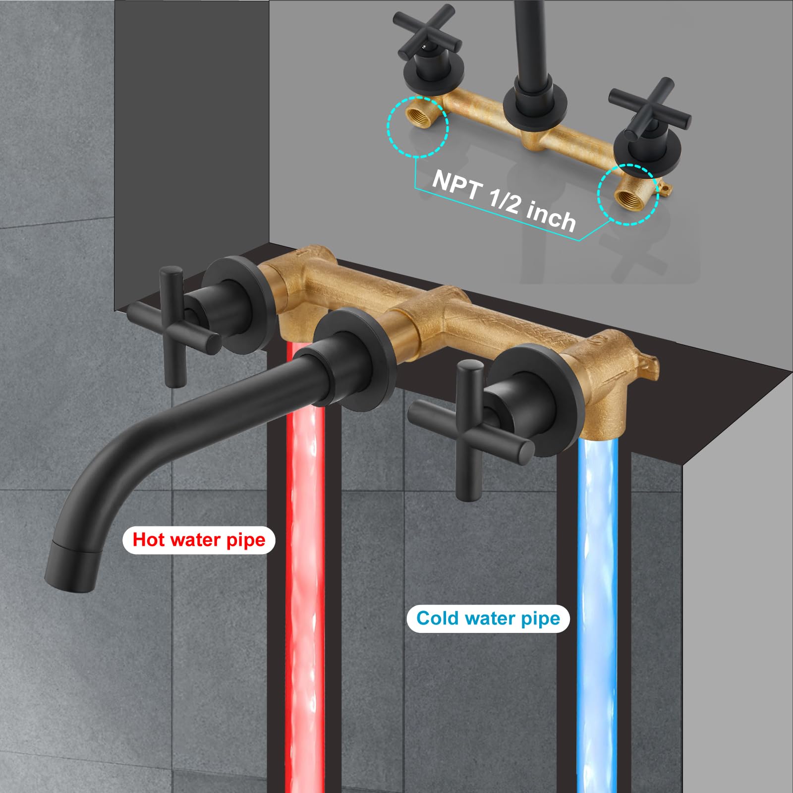 Midanya Matte Black Bathroom Sink Faucet - Double Handle Widespread Tap for Vanity