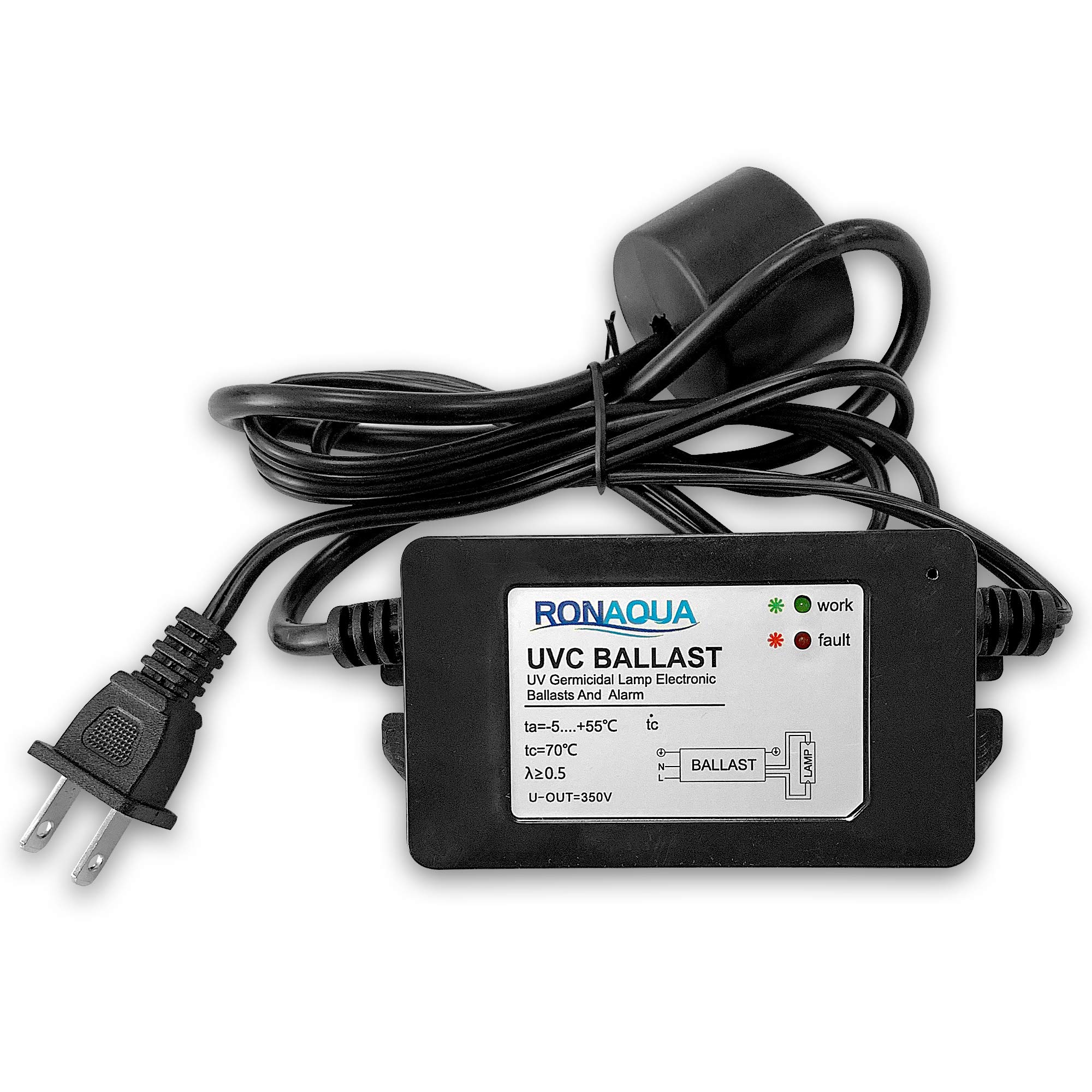 RONAQUA 100-120V 55W Electronic Ballast for 12GPM UV Water Sterilizer - 4-Prong Lamp Connection with Green/Red Indicator Lights - Perfect for Home Water Purification & Aquarium Sterilization Systems