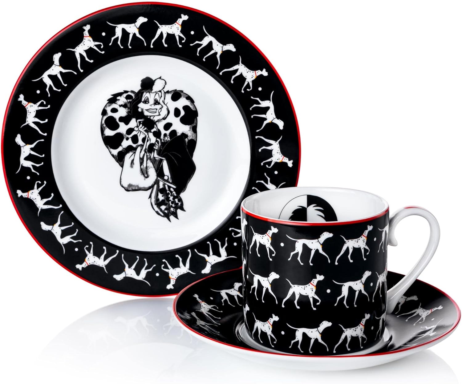 Disney 101 Dalmatians Cruella De Vil Tea Cup and Saucer Set - Fine Bone China Porcelain - 15 x 15 x 7.5 cm - Multicolor Collectible - Perfect for Afternoon Tea, Disney Collections, and Gift Giving
