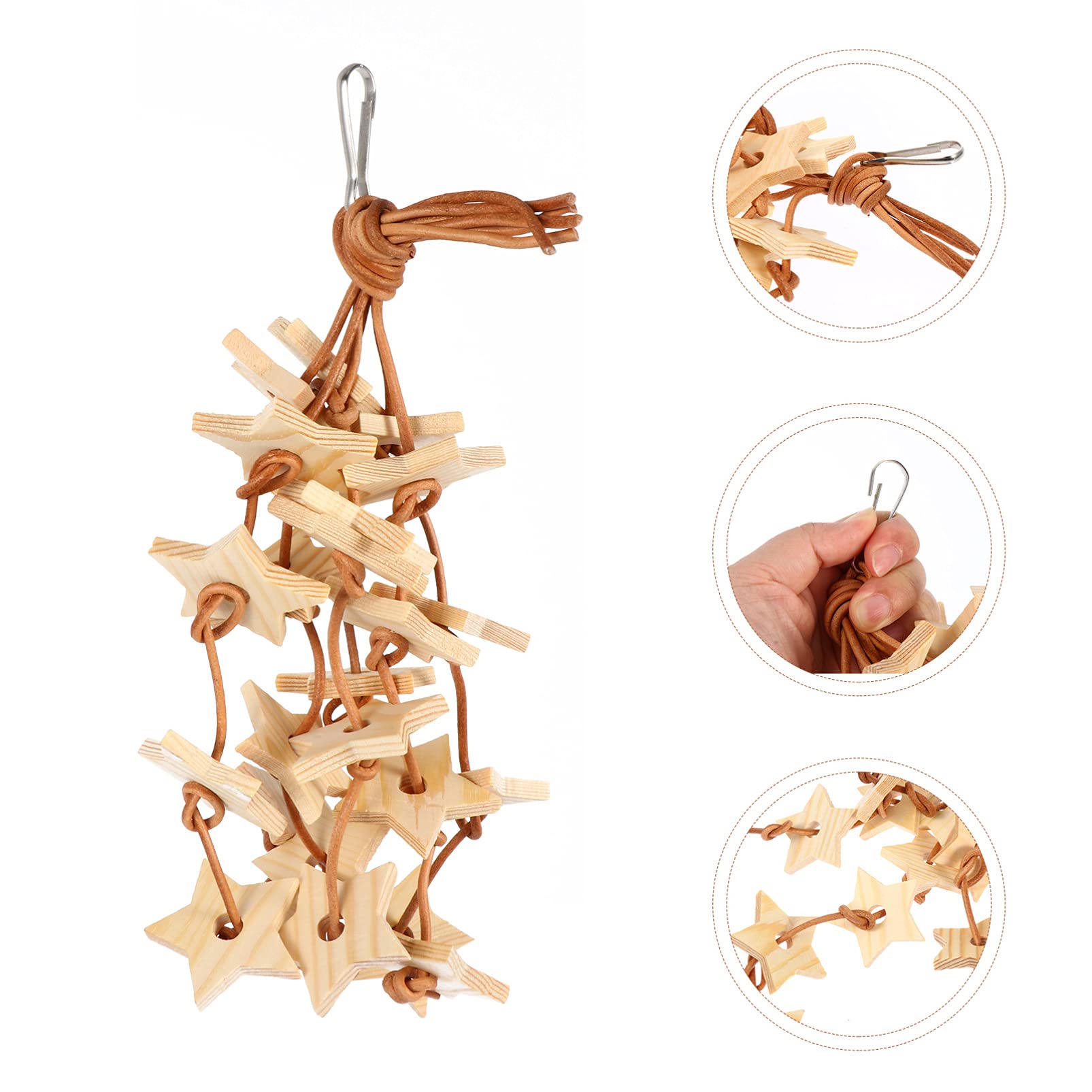 Balacoo Wooden Star Chew Toy for Parrots - Hanging Cage Toy for Birds, Chewing & Grinding Pendant - Natural Wood Molar Toy for Parrot Beak Care - Perfect for Playtime & Stress Relief in Bird Cages
