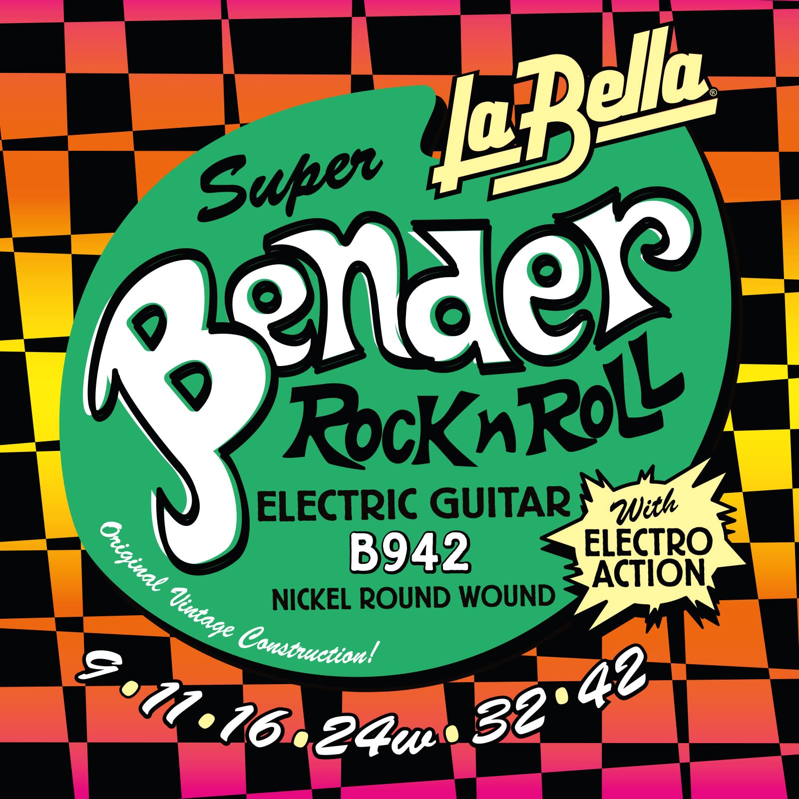La Bella B942 Super Bender Electric Guitar Strings - Nickel Round Wound 9-42 Gauge Set for Rock, Blues & Metal Performances | Perfect for Stage & Studio Recording