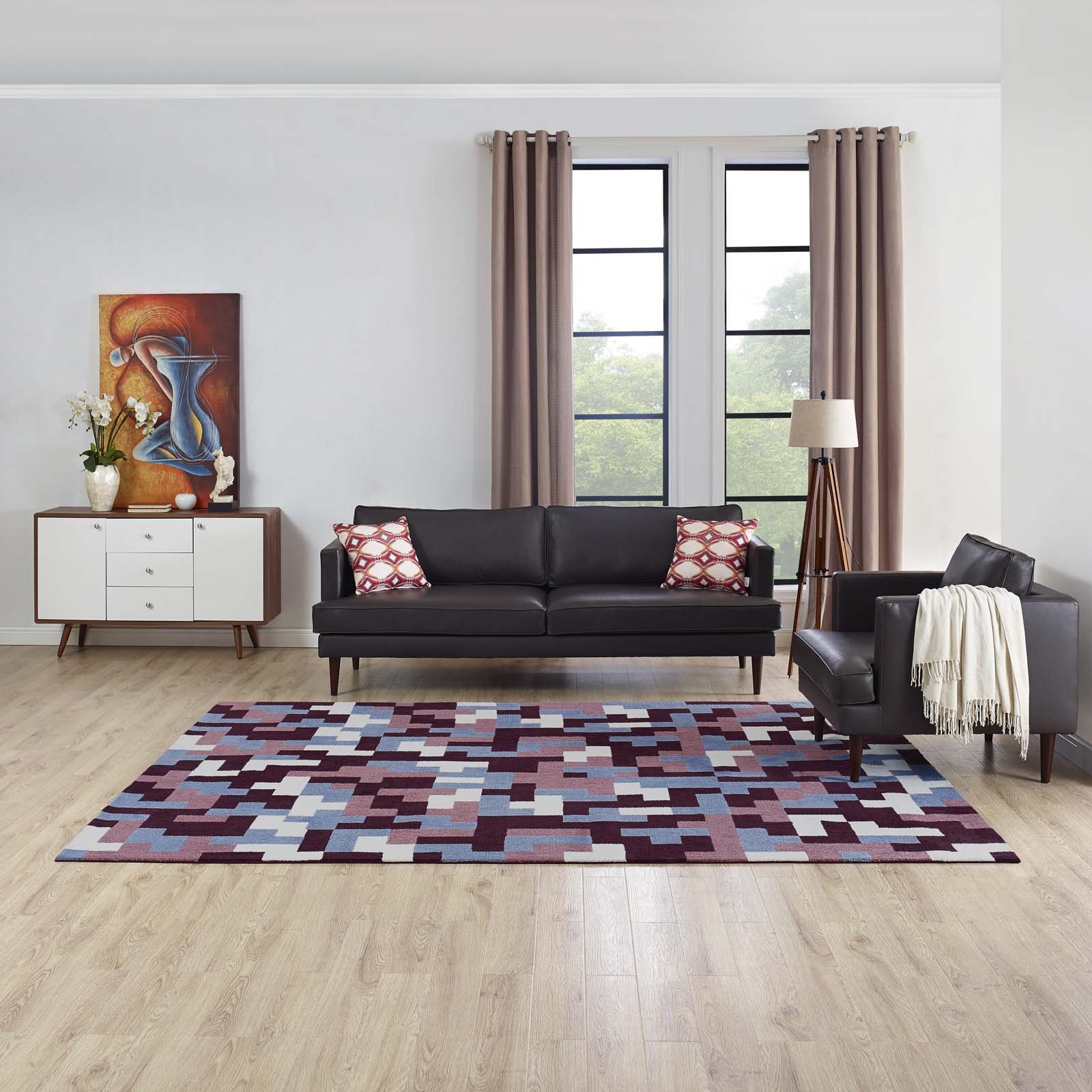 Modern Contemporary Urban Design Living Room Area Rug - Non-Slip Floor Carpet Runner for Lounge, Bedroom & Hallway - Soft Fabric with Multi Red Patterns - Perfect for Home Decor, Office & Dorm