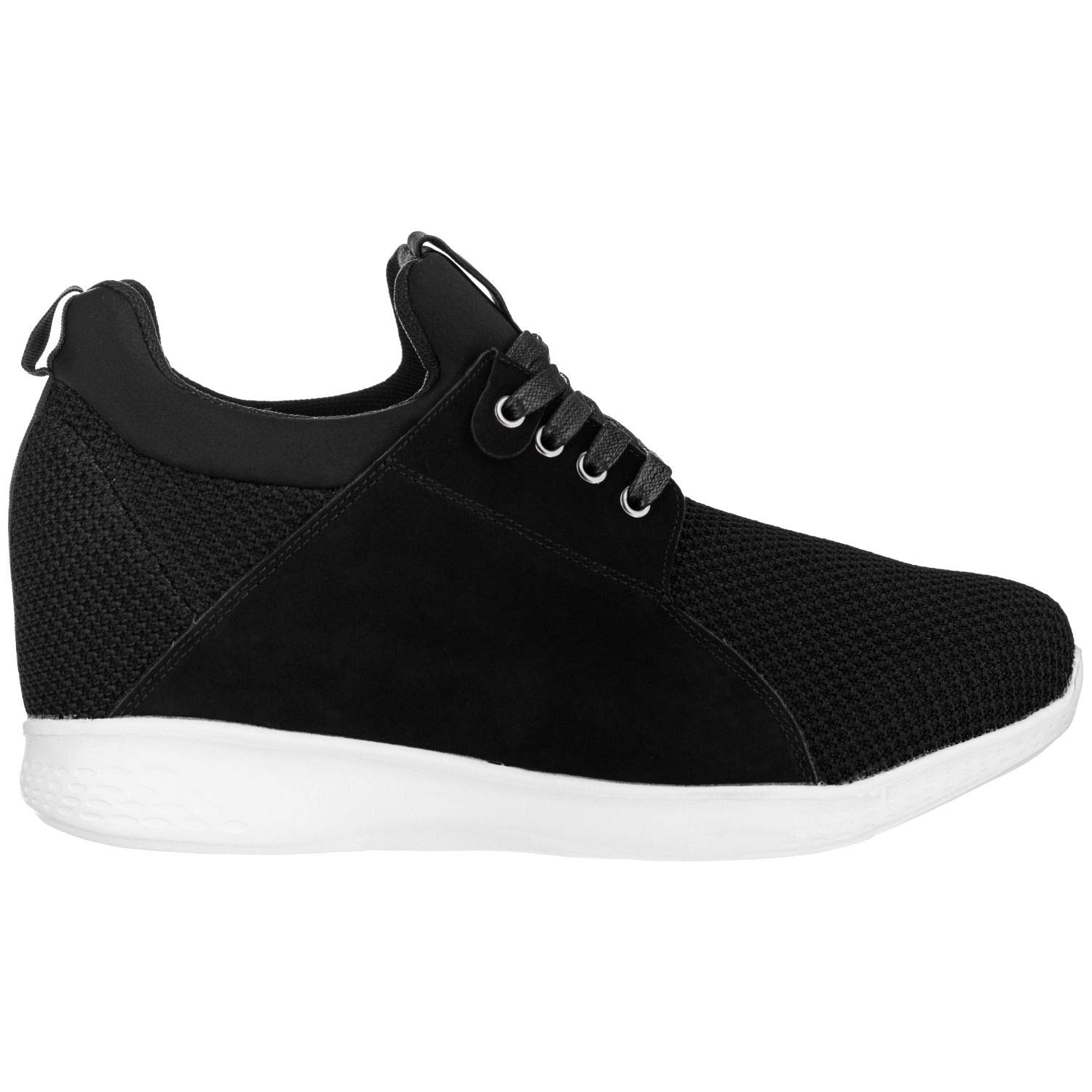 CALTO Men's Invisible Height Increasing Elevator Sneakers - Black Mesh Breathable Lace-up Fashion Shoes - 3.2 Inches Taller - Lightweight Comfortable Walking Shoes for Work, Dating & Daily Wear - Size 11 D(M) US