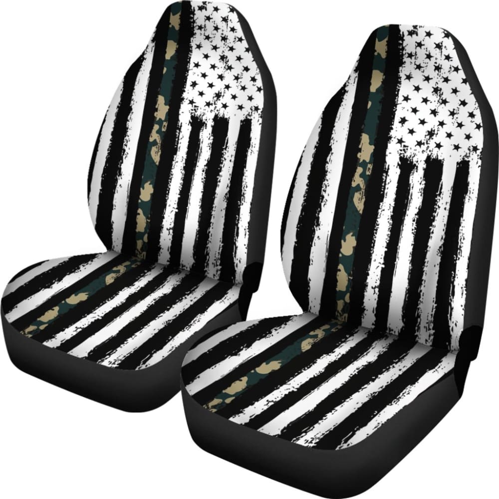 Premium Green American Flag Black & White Car Seat Covers - Universal Fit for Cars, Trucks & SUVs - Durable Comfort for Road Trips, Commuting & Outdoor Adventures