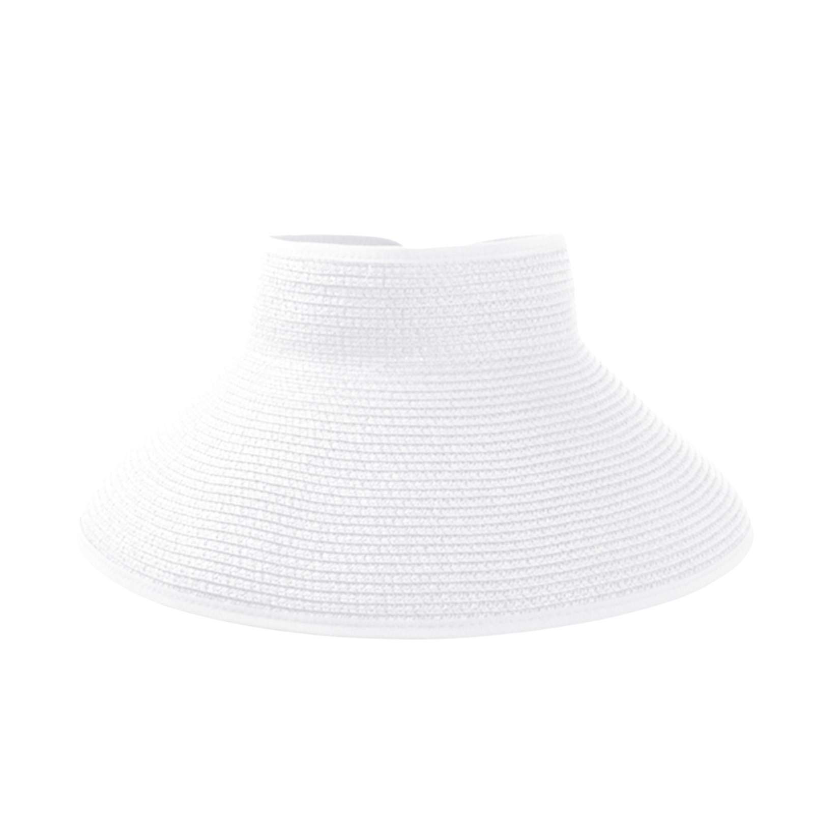 Women's Wide Brim Straw Visor Hat - Foldable Hand Woven Sun Hat for Beach, Outdoor, Travel & Summer Activities
