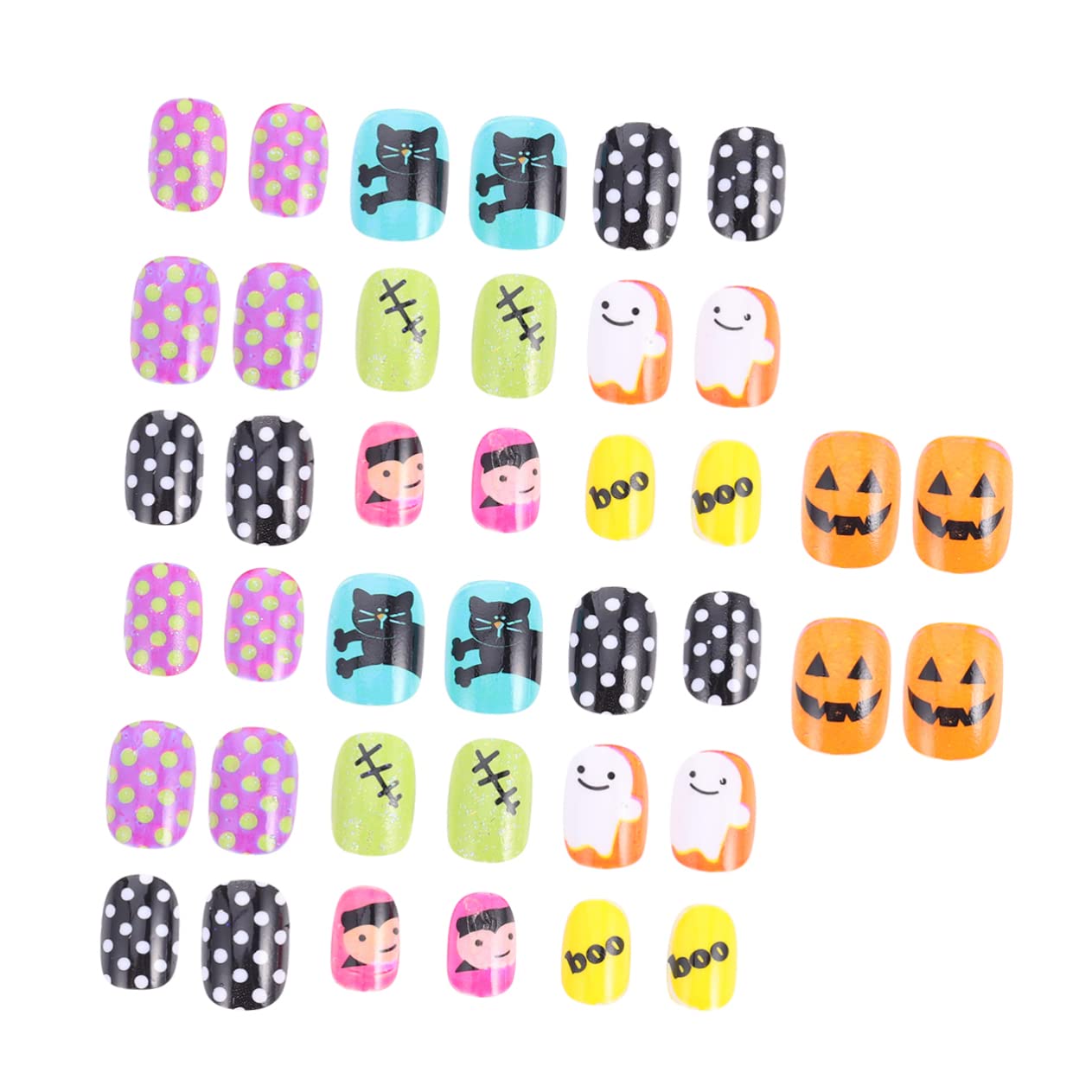 FRCOLOR 40pcs Halloween Fake Nails for Kids - Pre-Glued Press on Nails with Stickers & Decals | Spooky Nail Art for Halloween Parties, Costumes & Trick or Treating