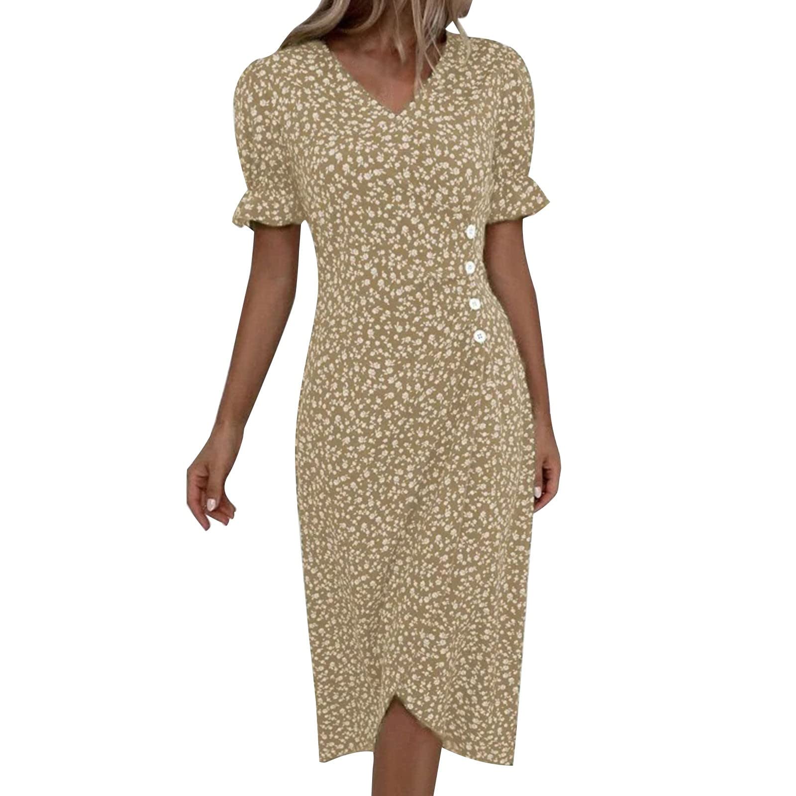 2024 Women's Summer Dresses - Casual V-Neck Wrap Floral Boho Dress for Beach Vacation, Wedding Guest & Spring Outfits | Trendy Comfort Wear for Travel, Party & Daily Fashion