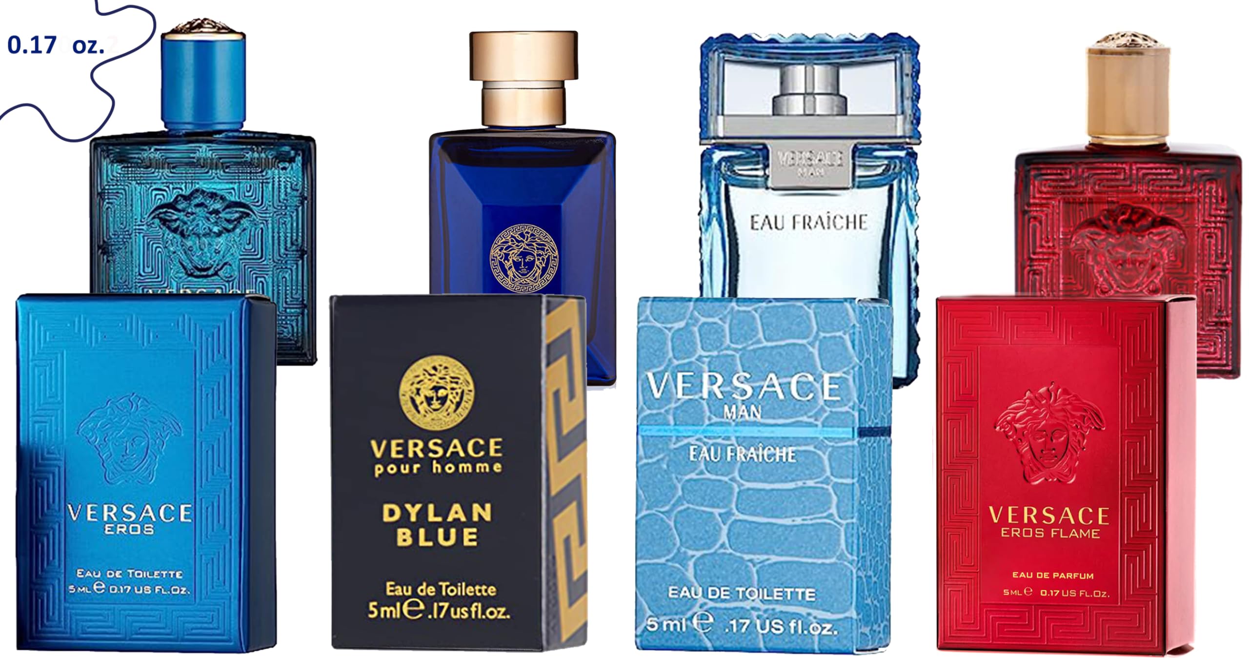 Versace Cologne Gift Set for Men - 4 Piece Mini Fragrance Collection | Perfect for Holidays, Birthdays & Special Occasions