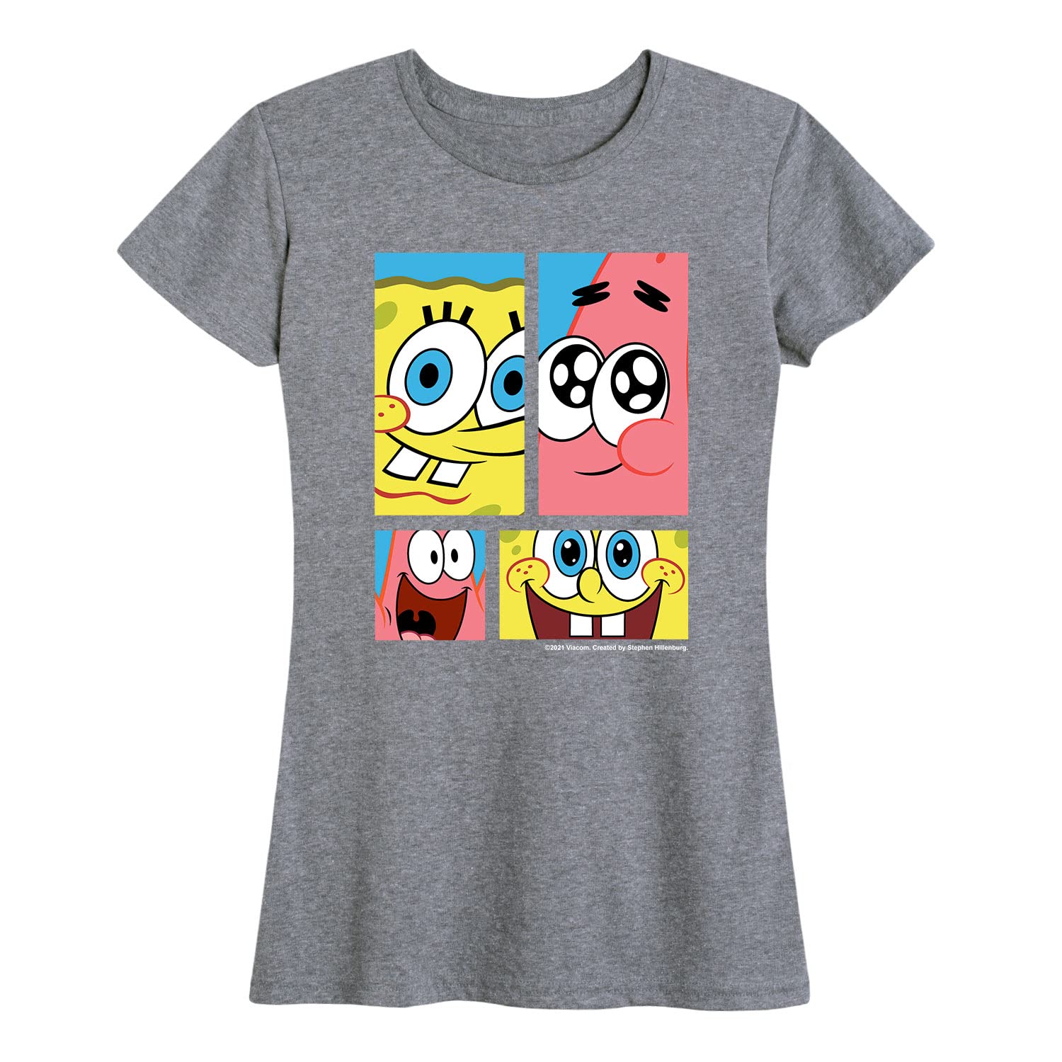HYBRID APPAREL Spongebob Squarepants Character Grid Women's Short Sleeve Graphic T-Shirt | Cartoon Print Casual Tee for Women | Perfect for Daily Wear, Cosplay & Gift Giving
