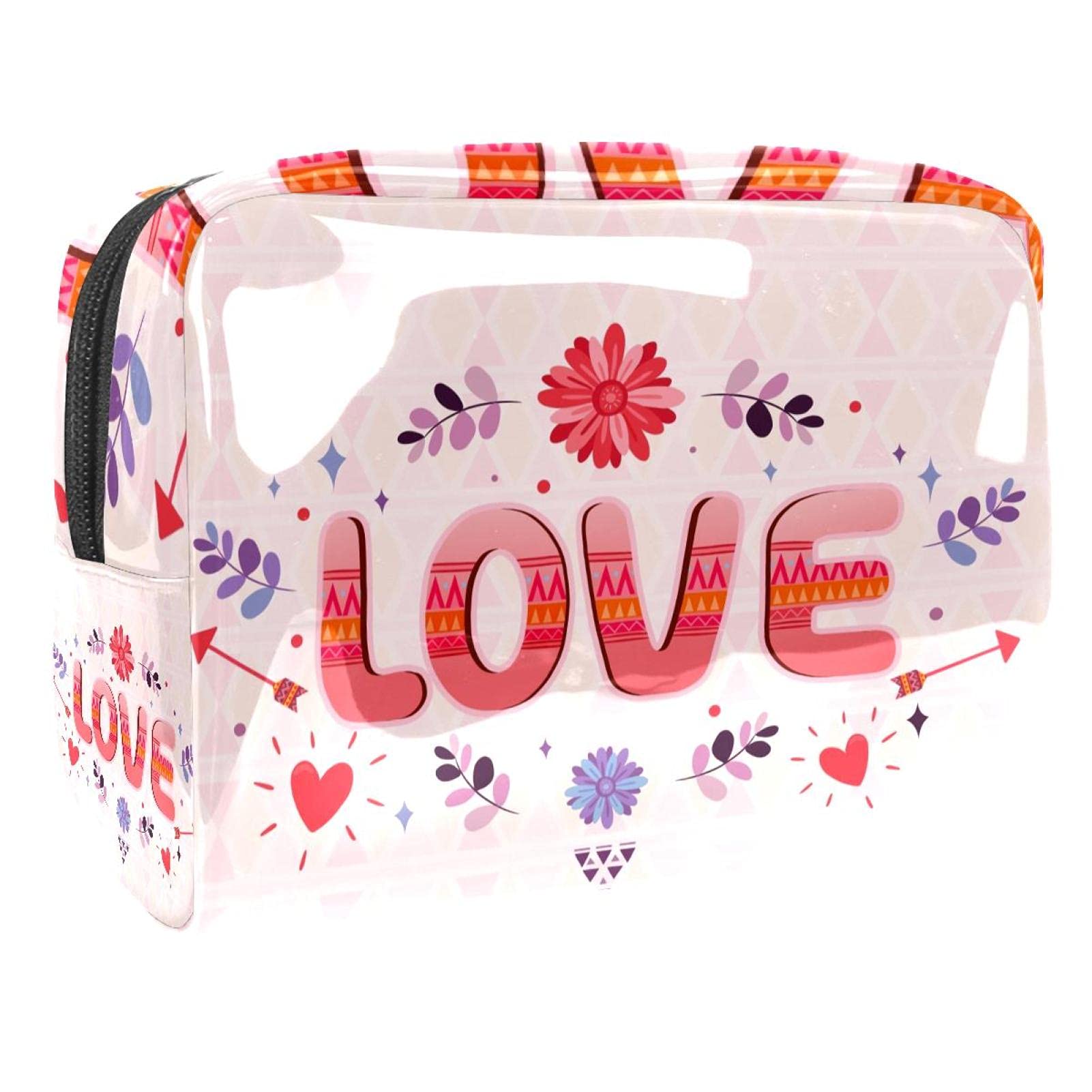 Pink Floral Heart Shaped Cosmetic Bag for Women - Cute Waterproof Makeup Pouch, Roomy Travel Toiletry Organizer - Perfect Gift for Girls, Best for Travel, Gym & Daily Essentials Storage