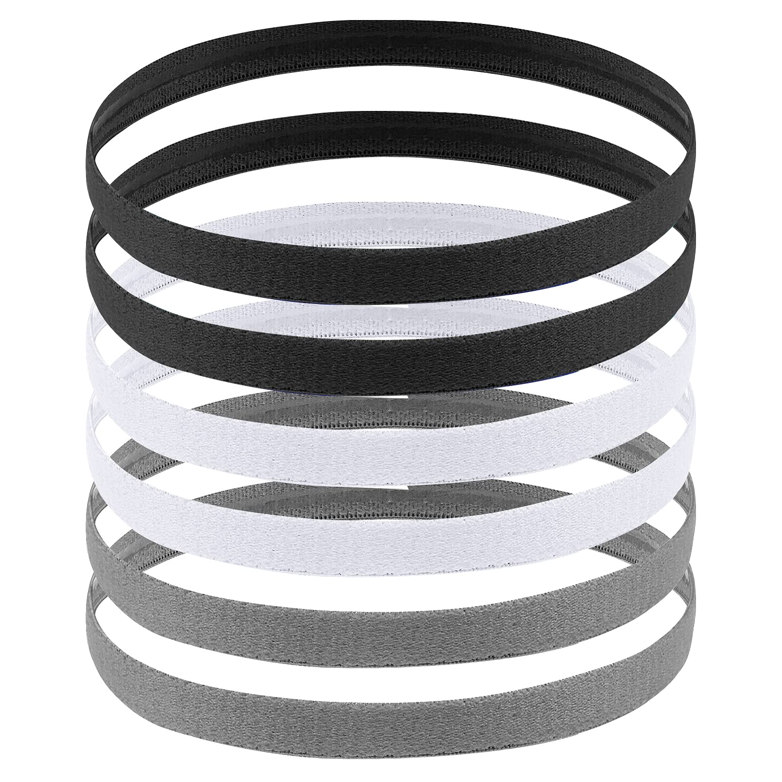 6 Pack Non-Slip Sports Headbands for Women & Men - Elastic Hair Bands with Silicone Grip for Football, Basketball, Soccer, Tennis, Yoga, Running & Workout - Sweat Absorbent Head Wraps (Black, White, Grey) - Perfect for Gym, Sports & Outdoor Activities