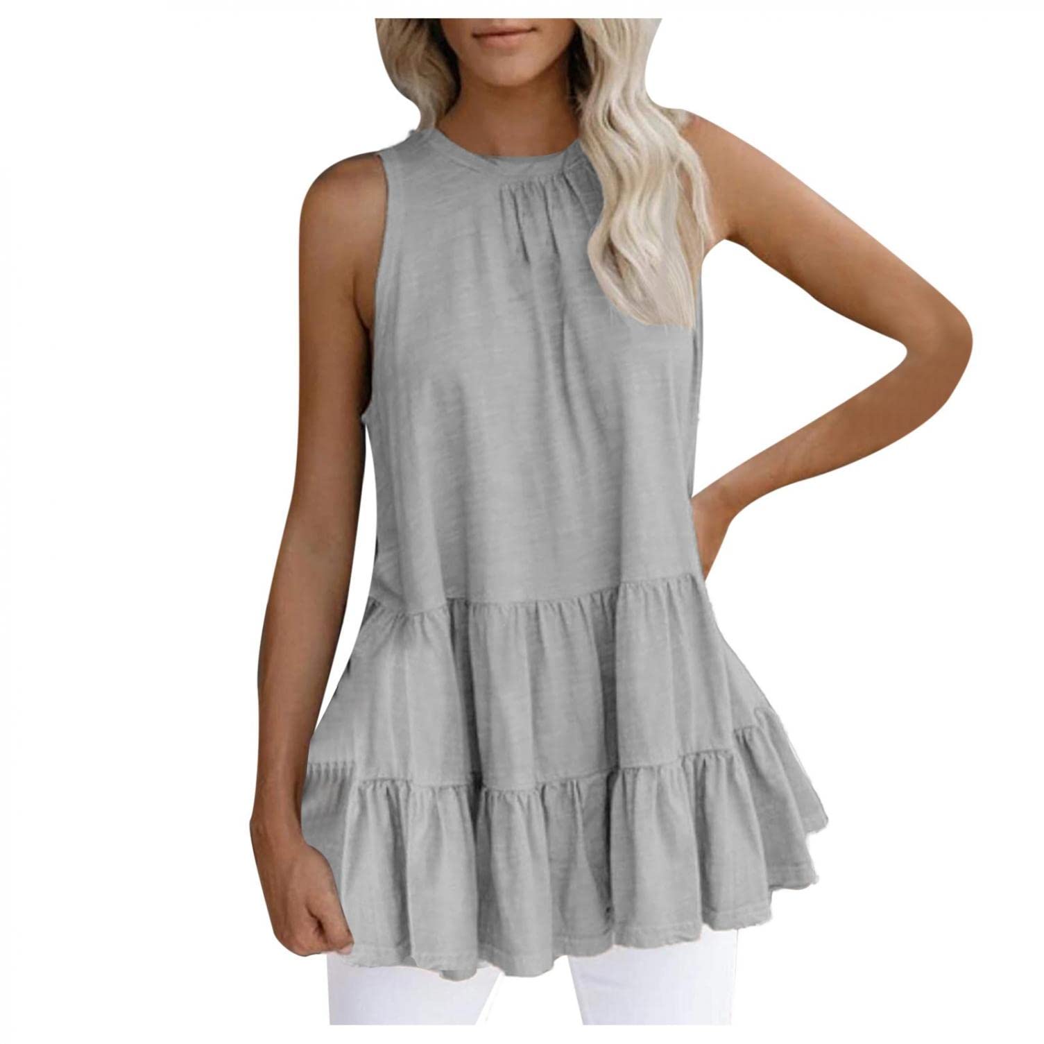 Women's Flowy Sleeveless Tank Top - Crew Neck Casual Blouse, Loose Fitting Babydoll Tunic for Summer, Beach, Yoga & Everyday Wear