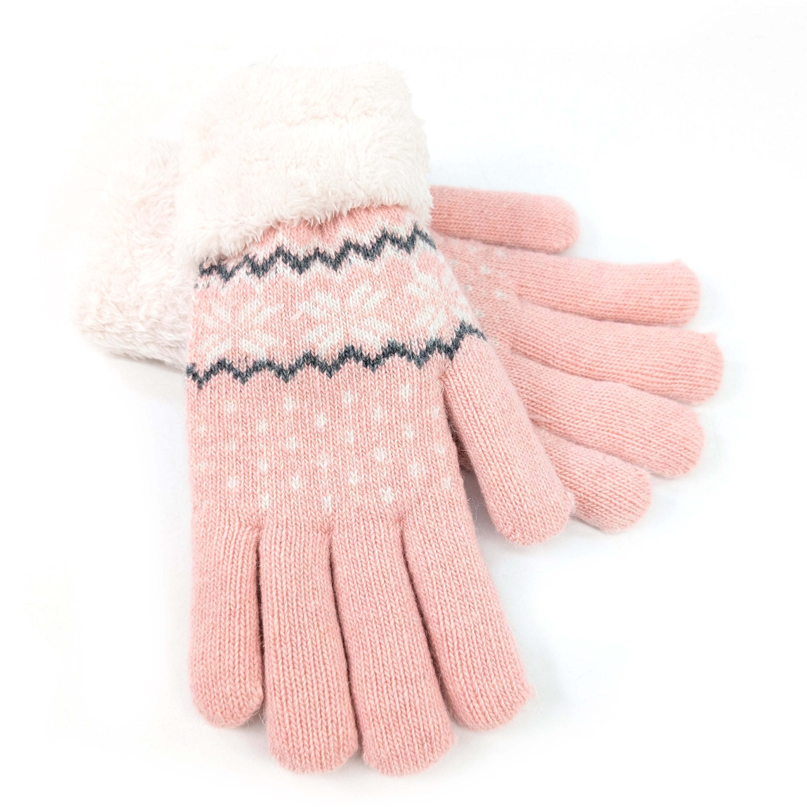 Fluffy Nordic Winter Gloves for Women - Soft Warm Knitted Mittens in Pink - Perfect for Cold Weather, Snow Activities, and Outdoor Adventures