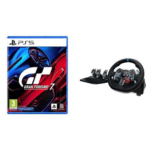 Gran Turismo 7 Standard Edition for PlayStation 5 with Logitech G29 Driving Force Racing Wheel - Adjustable Pedals, Force Feedback, Leather Wheel, EU Plug - Compatible with PS5, PS4, PC & Mac (Black) - Perfect for Racing Simulation & Gaming Enthusiasts