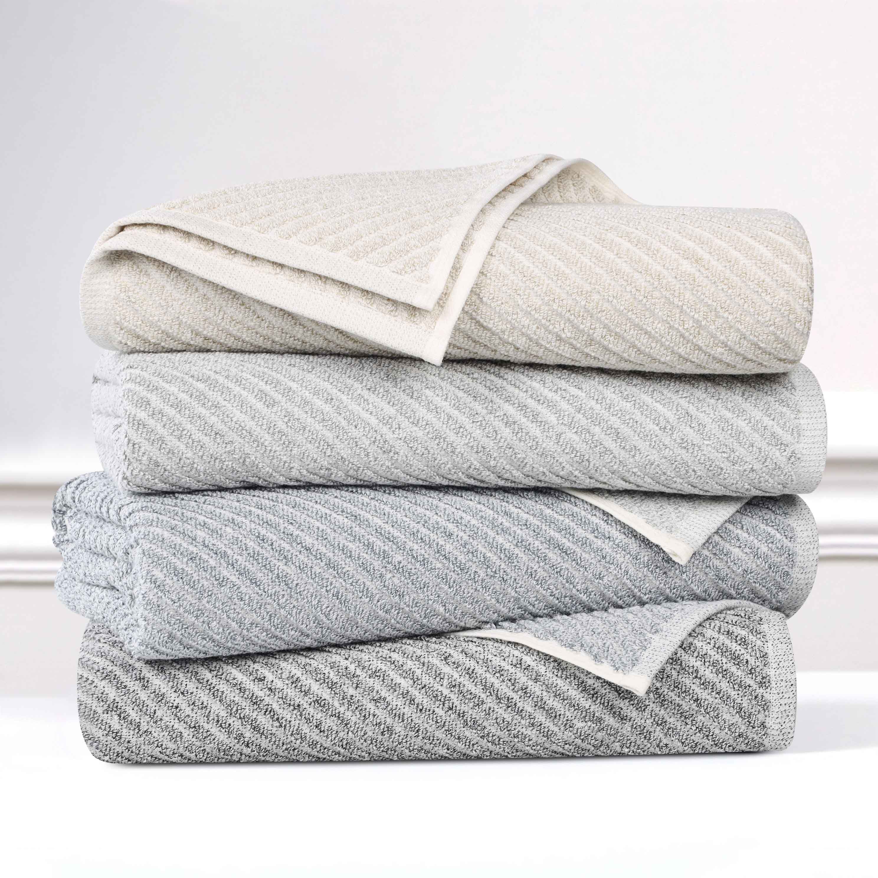 Premium 6-Piece Cotton Blend Towel Set - Soft, Absorbent & Medium Weight with Diagonal Stripes - Perfect for Bathroom, Spa & Guest Use