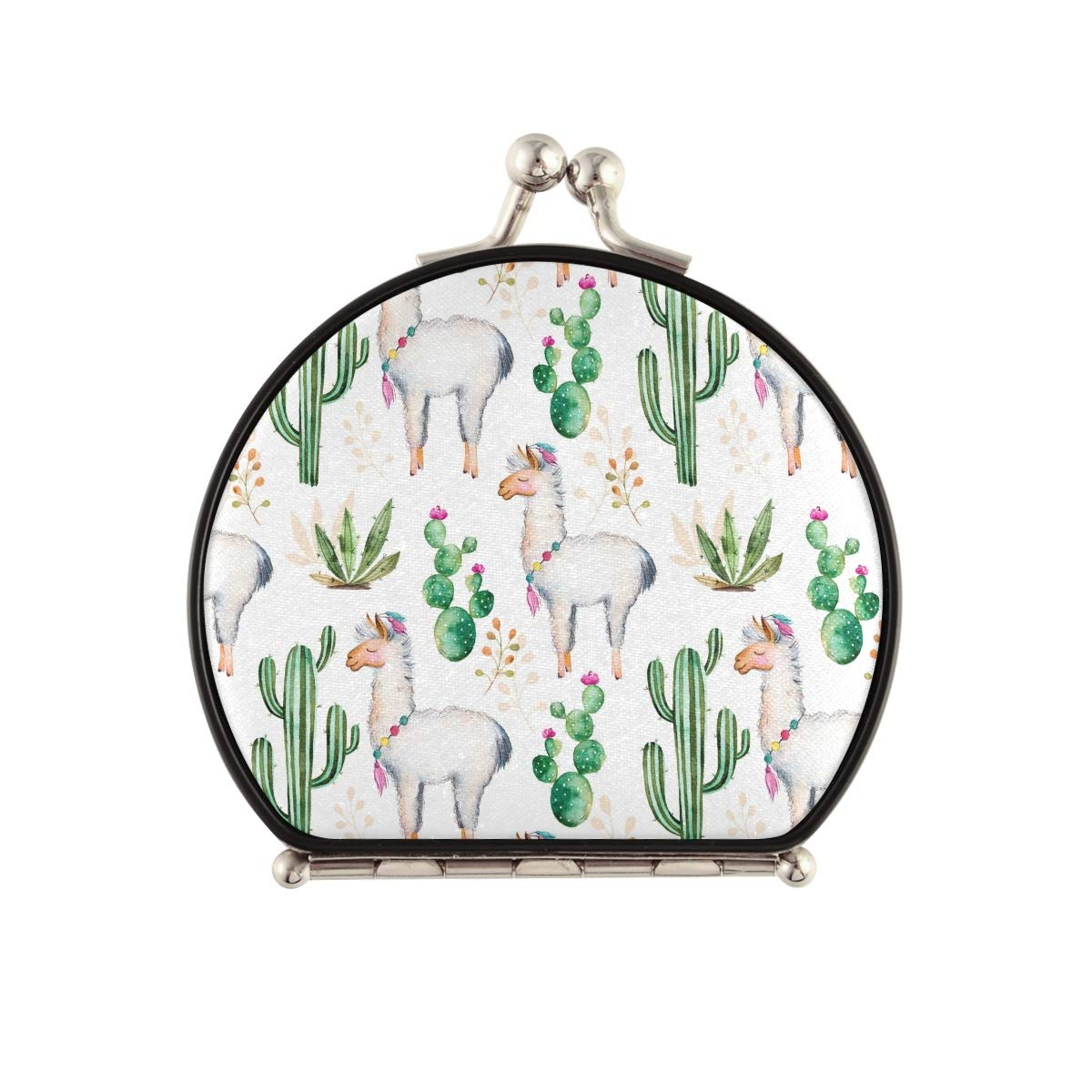Portable Travel Makeup Mirror with 2x & 1x Magnification - Watercolor Cactus Llama Alpaca Design Compact Mirror for Women, Double-Sided Pocket Mirror for Purse & Travel | Perfect for Home, Office & On-The-Go Touch Ups