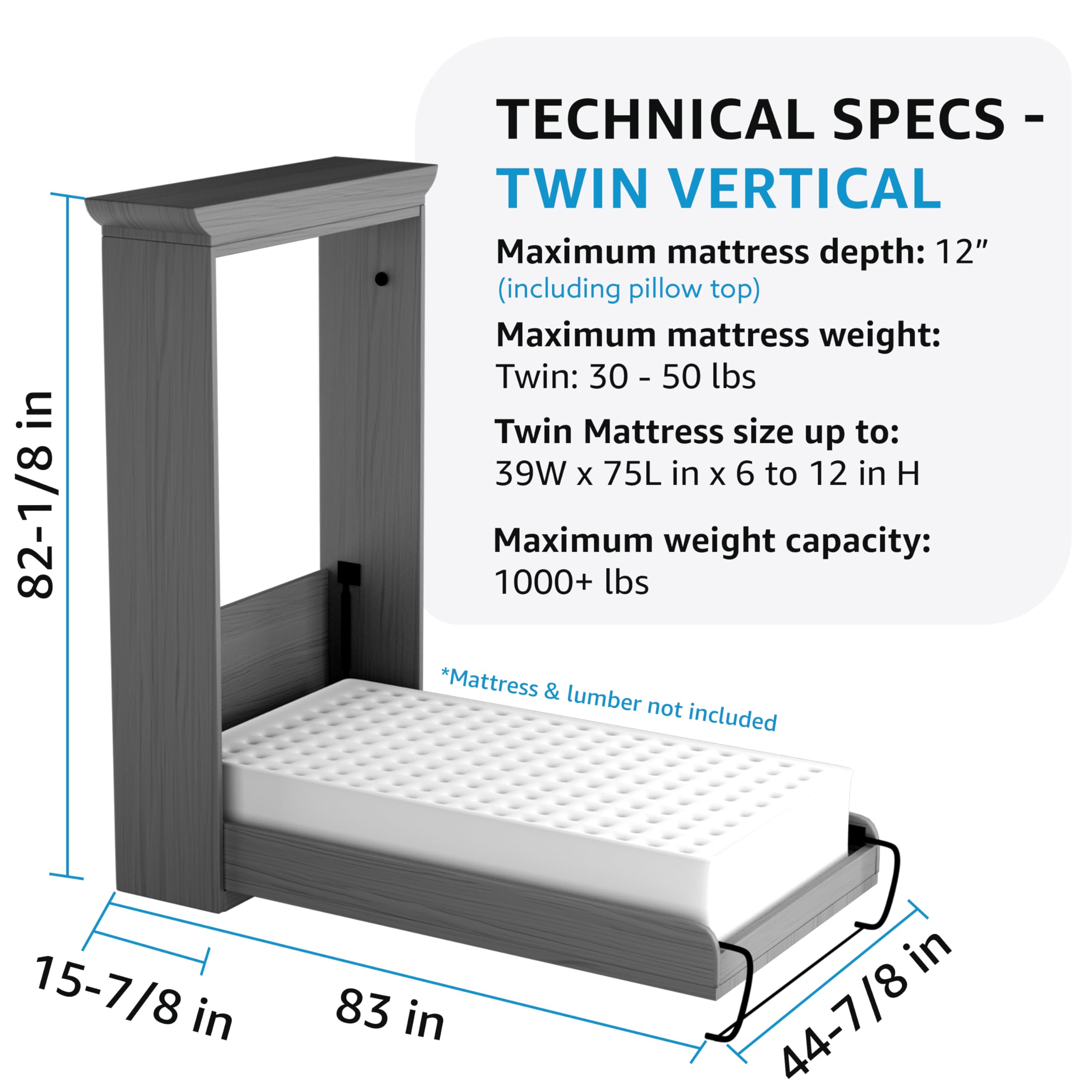 Create-A-Bed Premium Murphy Bed Kit - Space Saving Twin Vertical Wall Bed for Small Apartments & Guest Rooms | Easy Installation & Modern Design