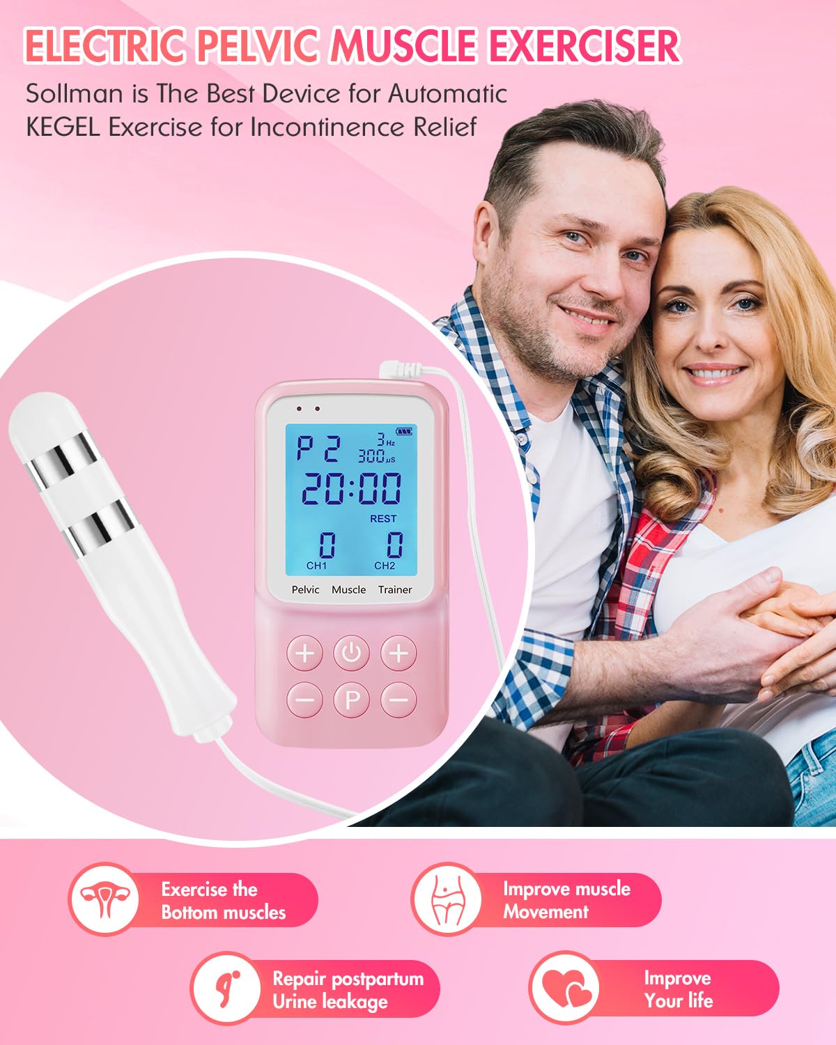 Premium Kegel Exerciser for Women - Automatic Pelvic Floor Muscle Trainer with Probe for Incontinence Treatment & Bladder Control - Ideal for Postpartum Recovery & Pelvic Strengthening at Home