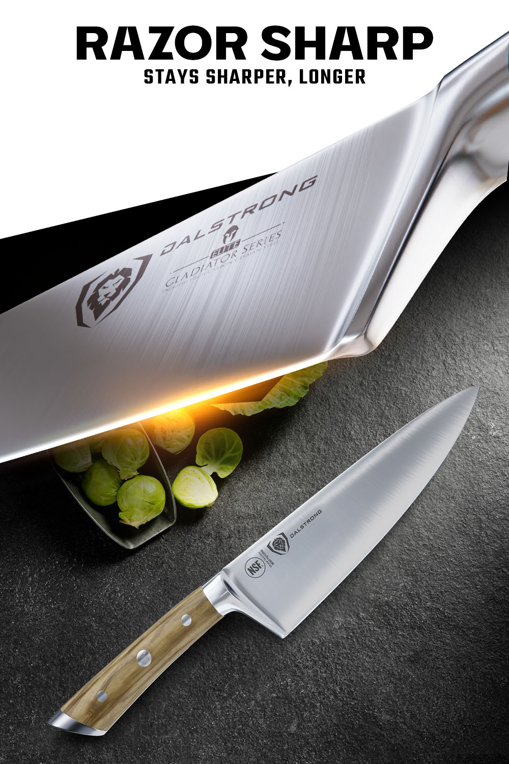 Dalstrong Gladiator Series 8-Inch Chef Knife with Olive Wood Handle - Professional Kitchen Knife for Slicing, Dicing & Chopping - Perfect for Home Cooks & Professional Chefs