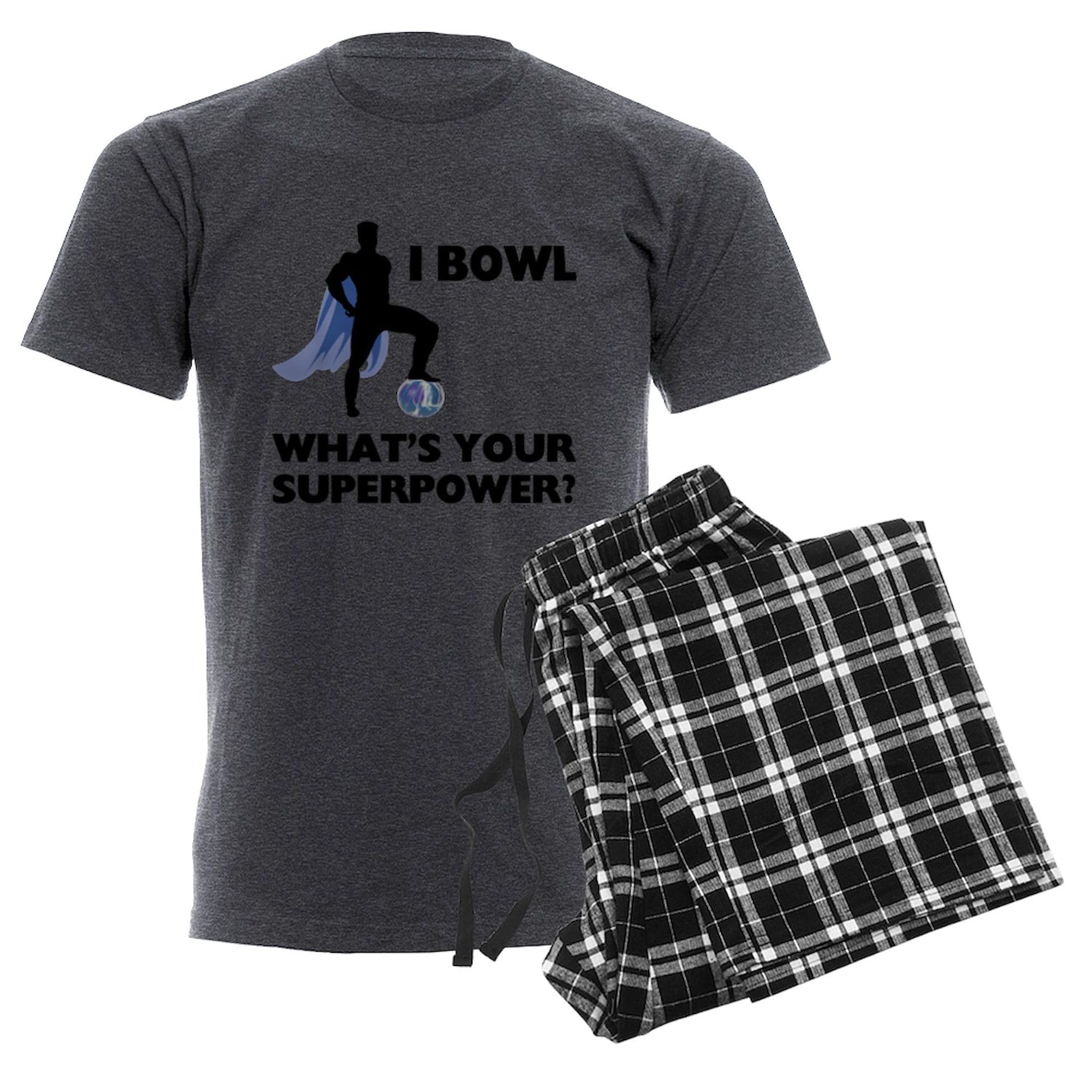 Bowling Superhero Men's Lightweight Pajama Set - Charcoal Novelty Sleepwear for Men | Comfortable Lounge Pajamas for Gaming Nights & Superhero Fans