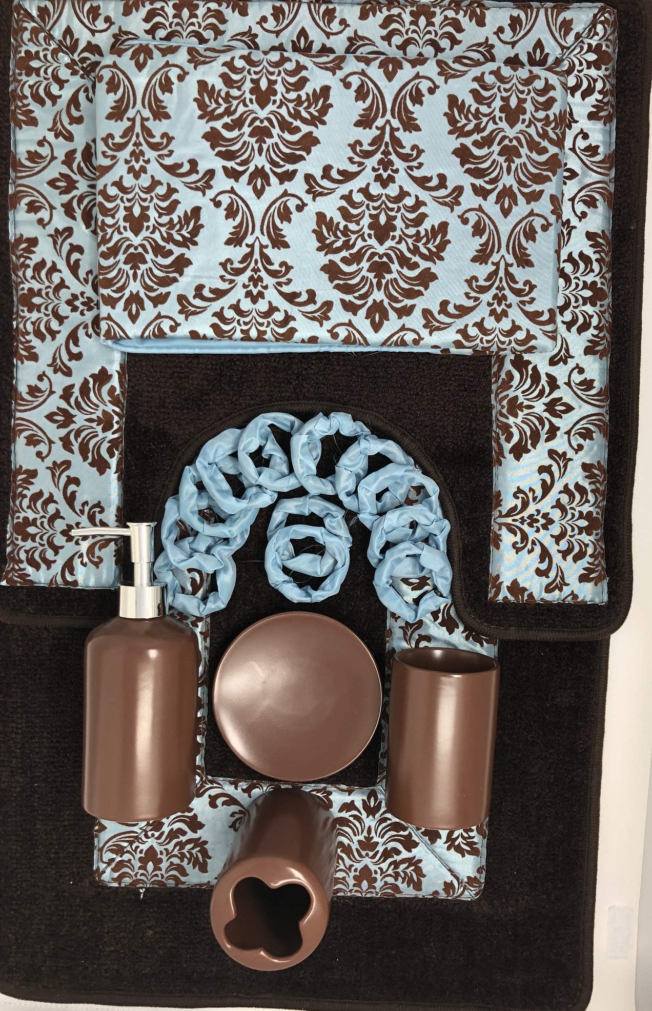 19-Piece Flocking Print Bath Set - Rug, Shower Curtain & Ceramic Accessories for Modern Bathrooms