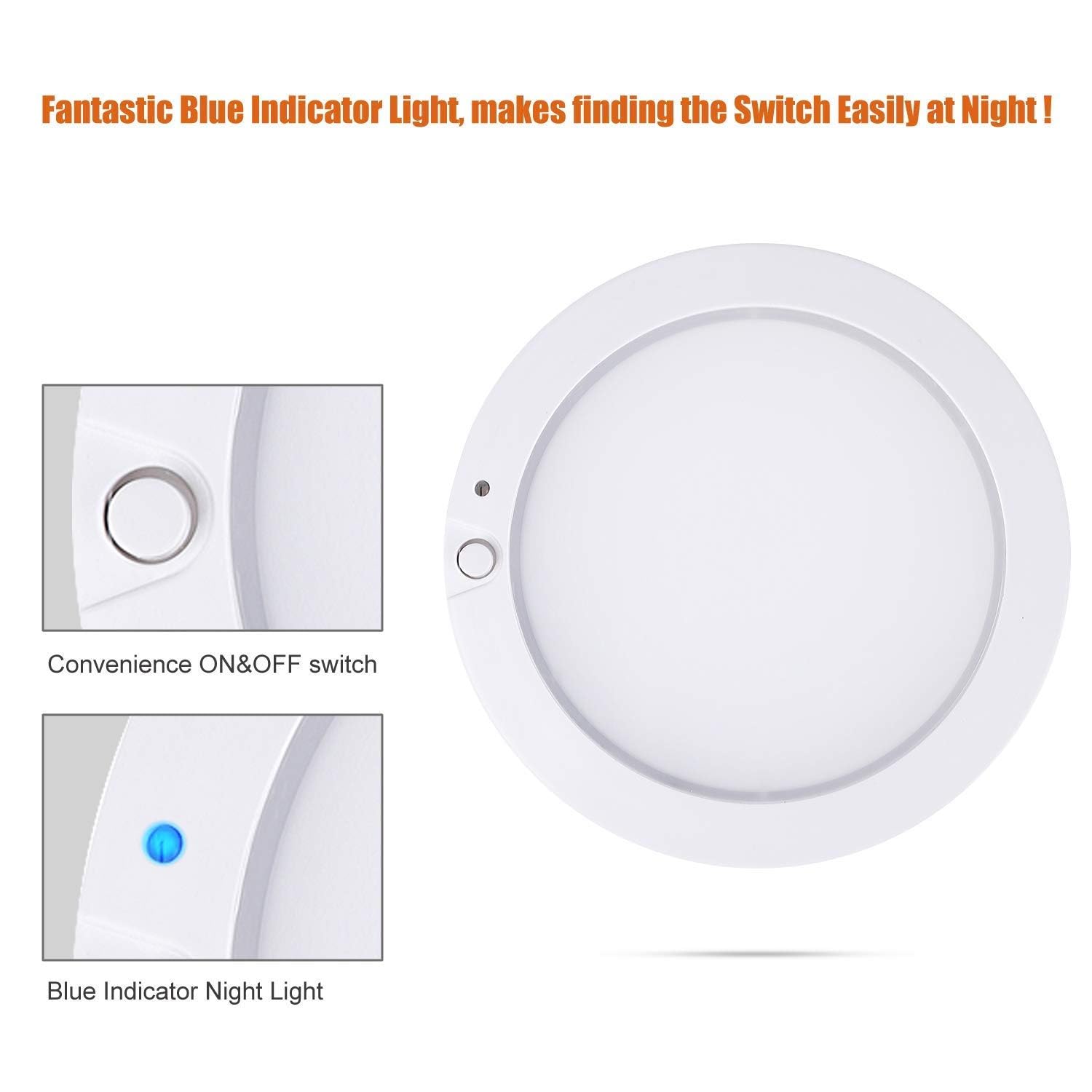 12V DC LED RV Interior Light with On/Off Switch - 5 Inch Surface Mount Panel Light for Campers, Trailers & Boats - Set of 2 Large Oval Pancake Lights - Perfect for Bedroom, Kitchen & Cabin Lighting