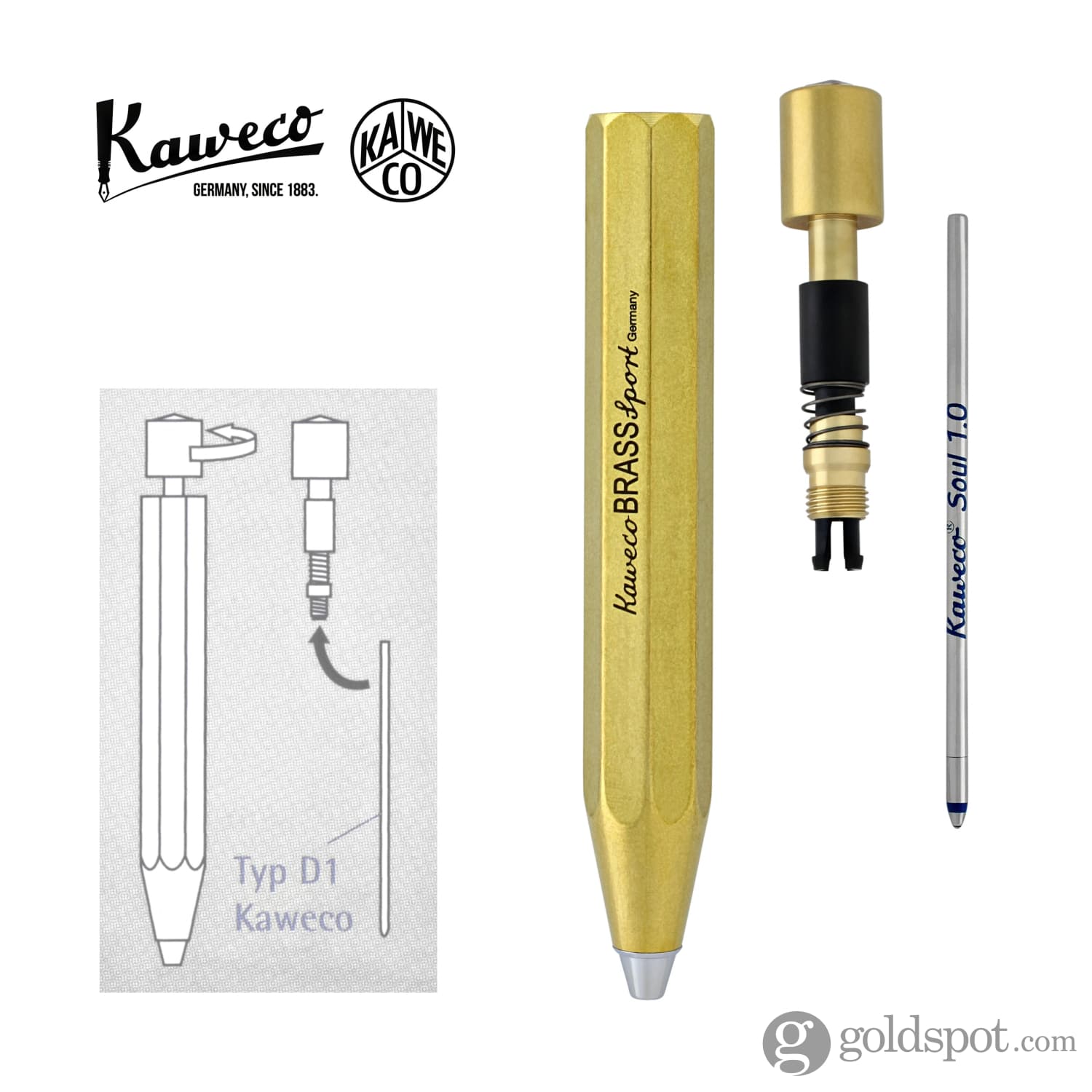 Kaweco Sport Brass Ballpoint Pen - Premium Writing Instrument for Everyday Use, Office & Travel