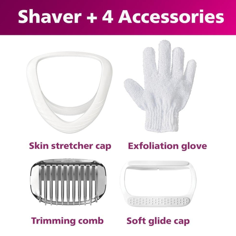 PHILIPS BRL136/00 Women's Electric Shaver - Cordless Wet & Dry Lady Shaver with 4 Attachments for Bikini, Legs & Underarms | Smooth Shaving at Home or Travel | Series 6000 Rechargeable Trimmer