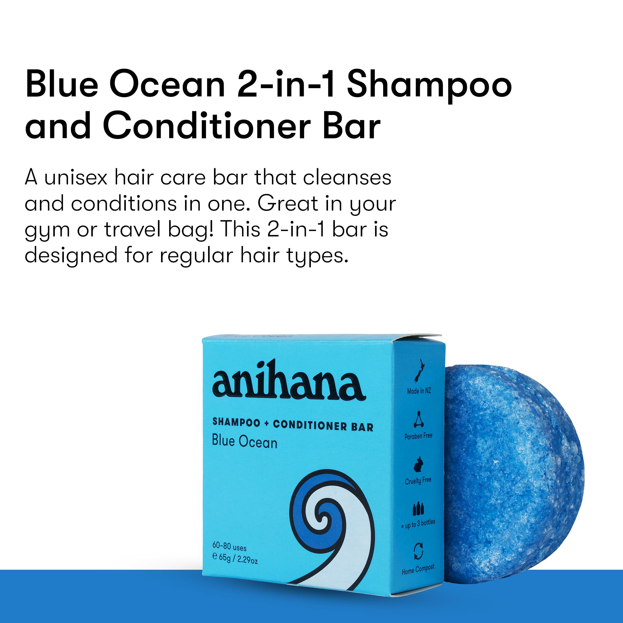 ANIHANA Shampoo & Conditioner Bar for Normal Hair - Natural, Purifying, Paraben-Free (2.29 oz) | Promotes Healthy Shine & Clean Scalp | Perfect for Travel, Gym & Eco-Friendly Bathroom Routine