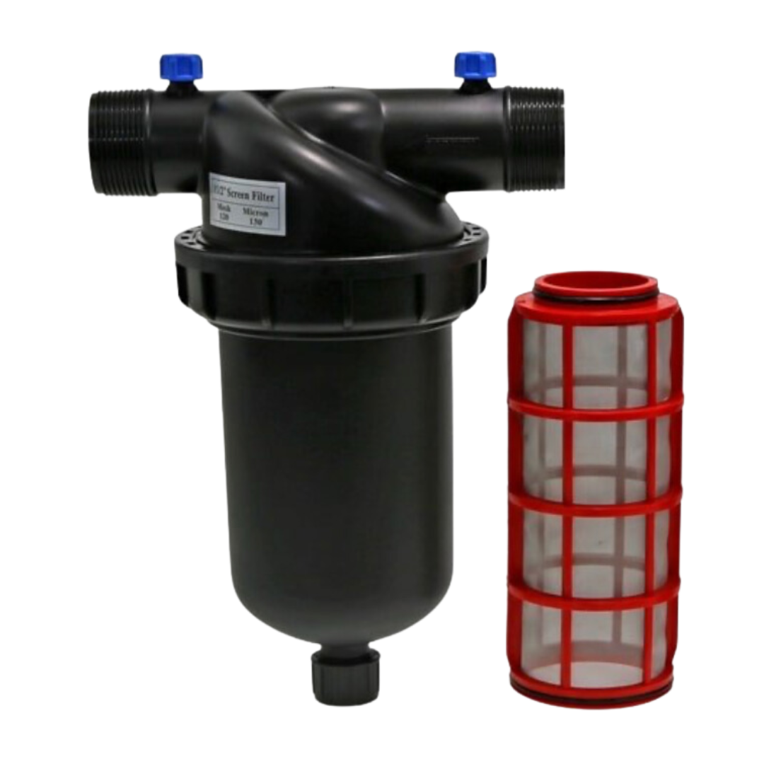 130 Micron Inline T-Type Water Filter with Screen - 2 Inlet/Outlet Ports for Home Plumbing, Irrigation Systems, and Hydroponics